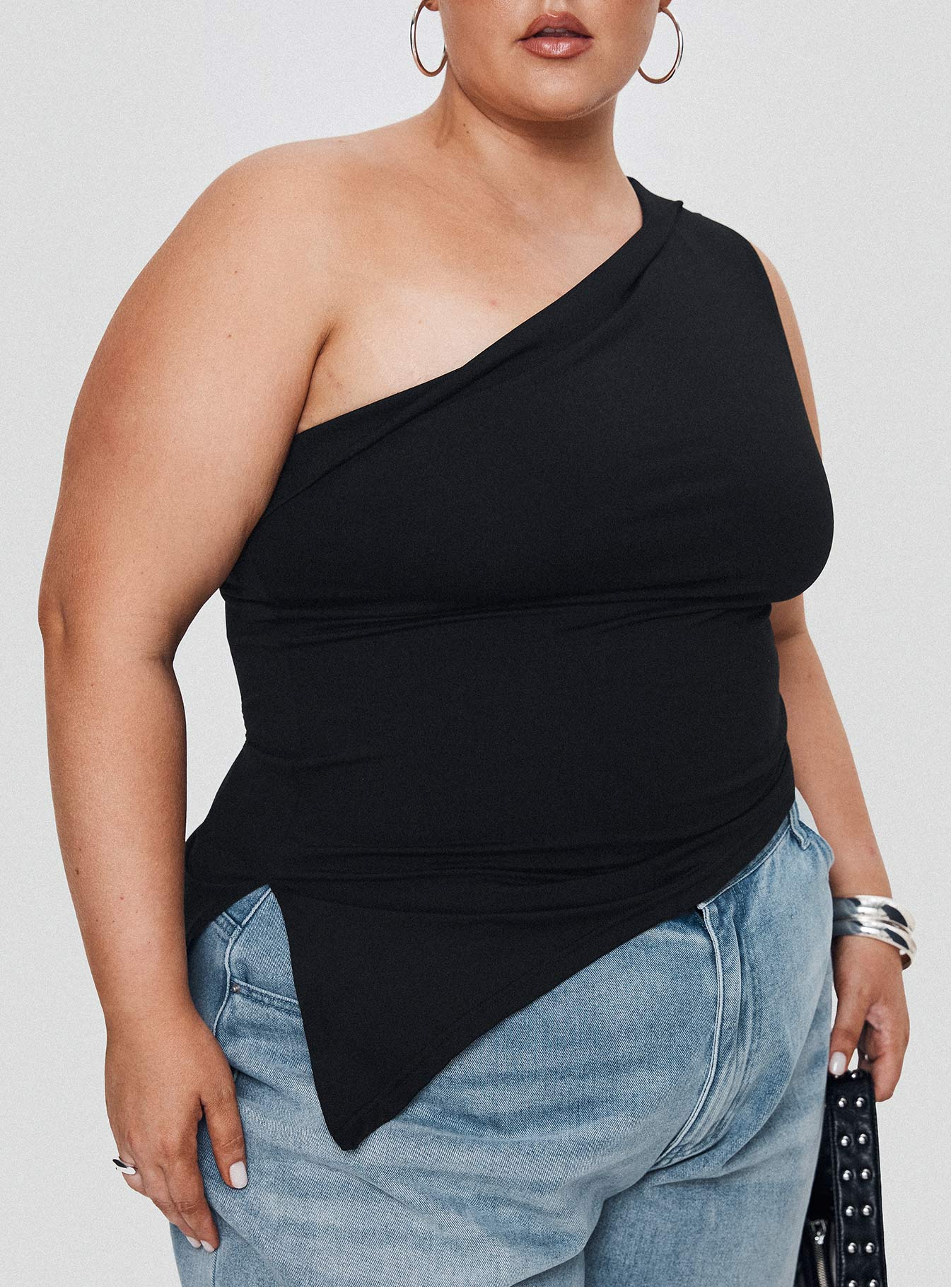 Lunah One Shoulder Top Black Curve、mySite、solidvoid