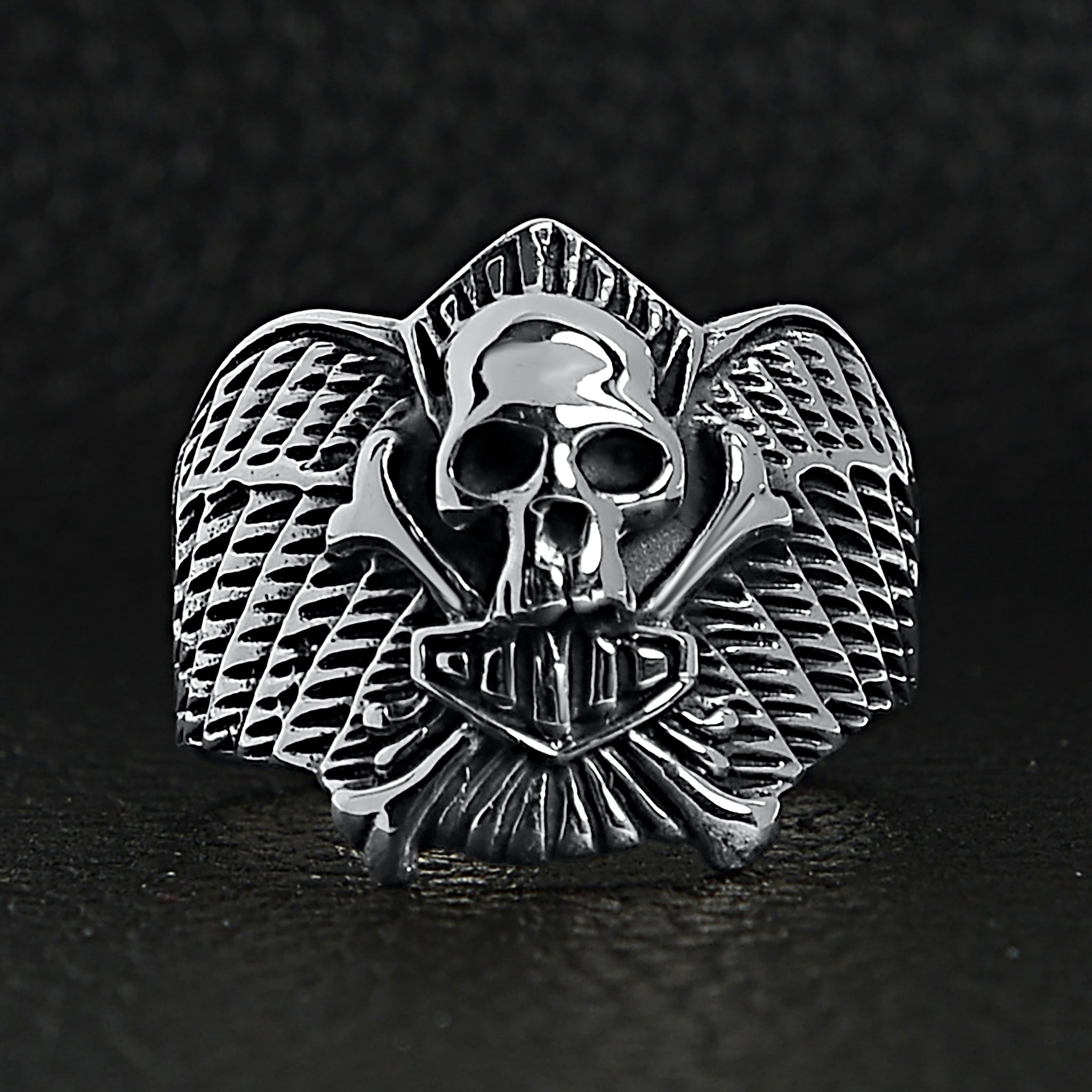 Sterling Silver Winged Skull And Crossbones Shield Ring / SSR0003、mySite、dreamappss