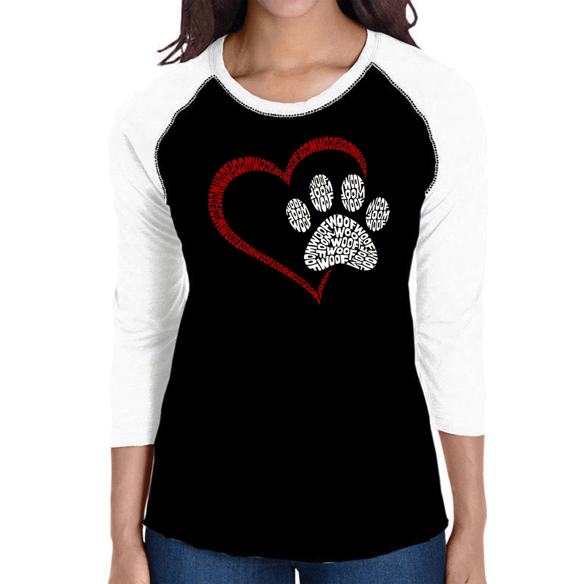 Paw Heart - Women's Raglan Word Art T-Shirt、mySite、camillekostekn