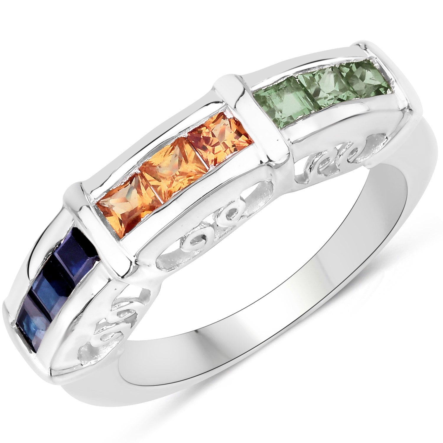 Natural Sapphire Sterling Silver Ring Channel Set Multi Colored Sapphires、mySite、g9winljtr