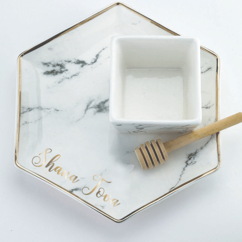 Hexagon Shaped Porcelain Apple and Honey Dish Set、mySite、topwebapps