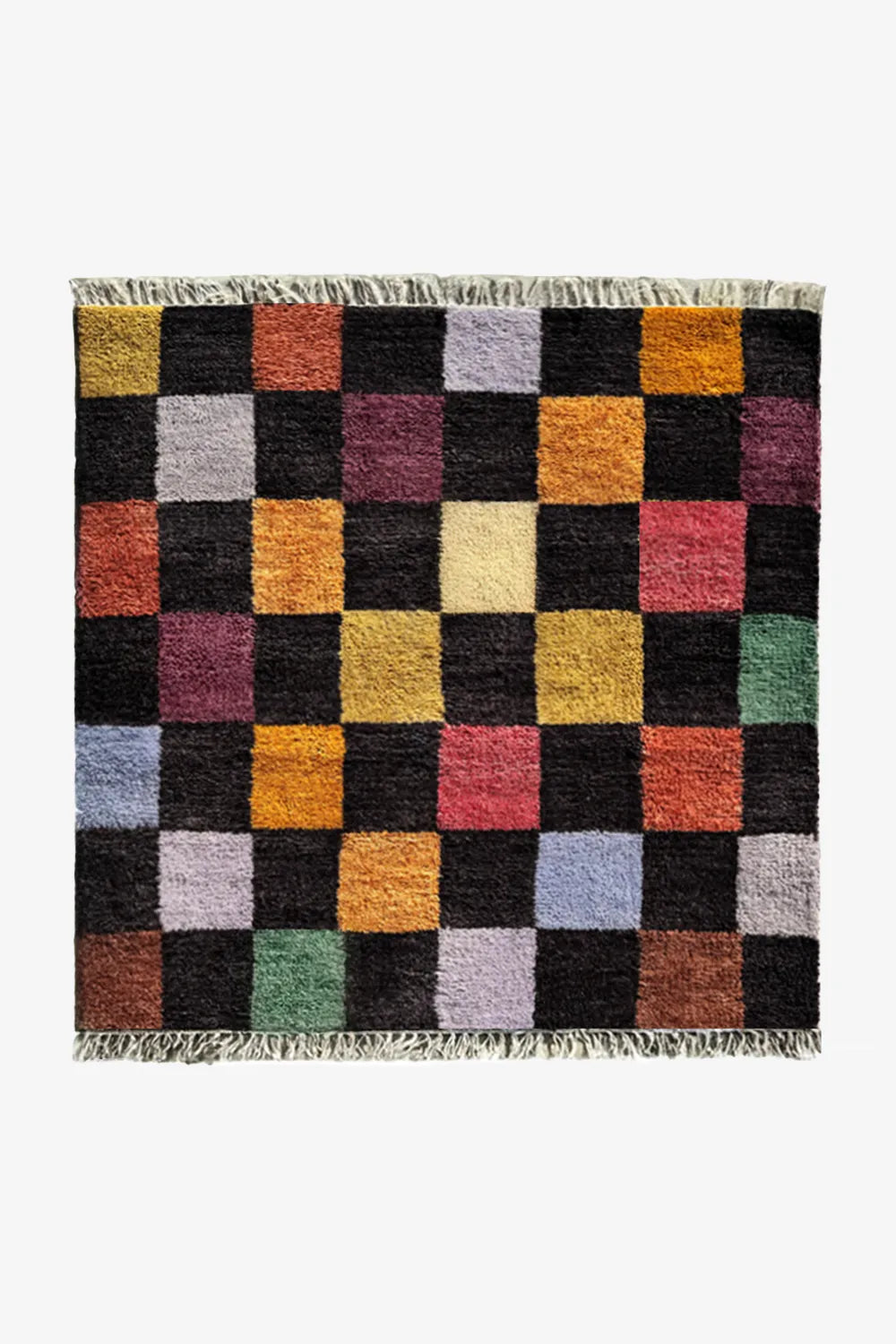 Colorful Checkered Hand Knotted Square Wool Rug、mySite、gigharbornorthrealestate
