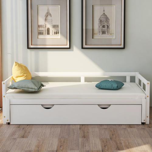Extending Daybed with Trundle, Wooden Daybed with Trundle, White、、casual