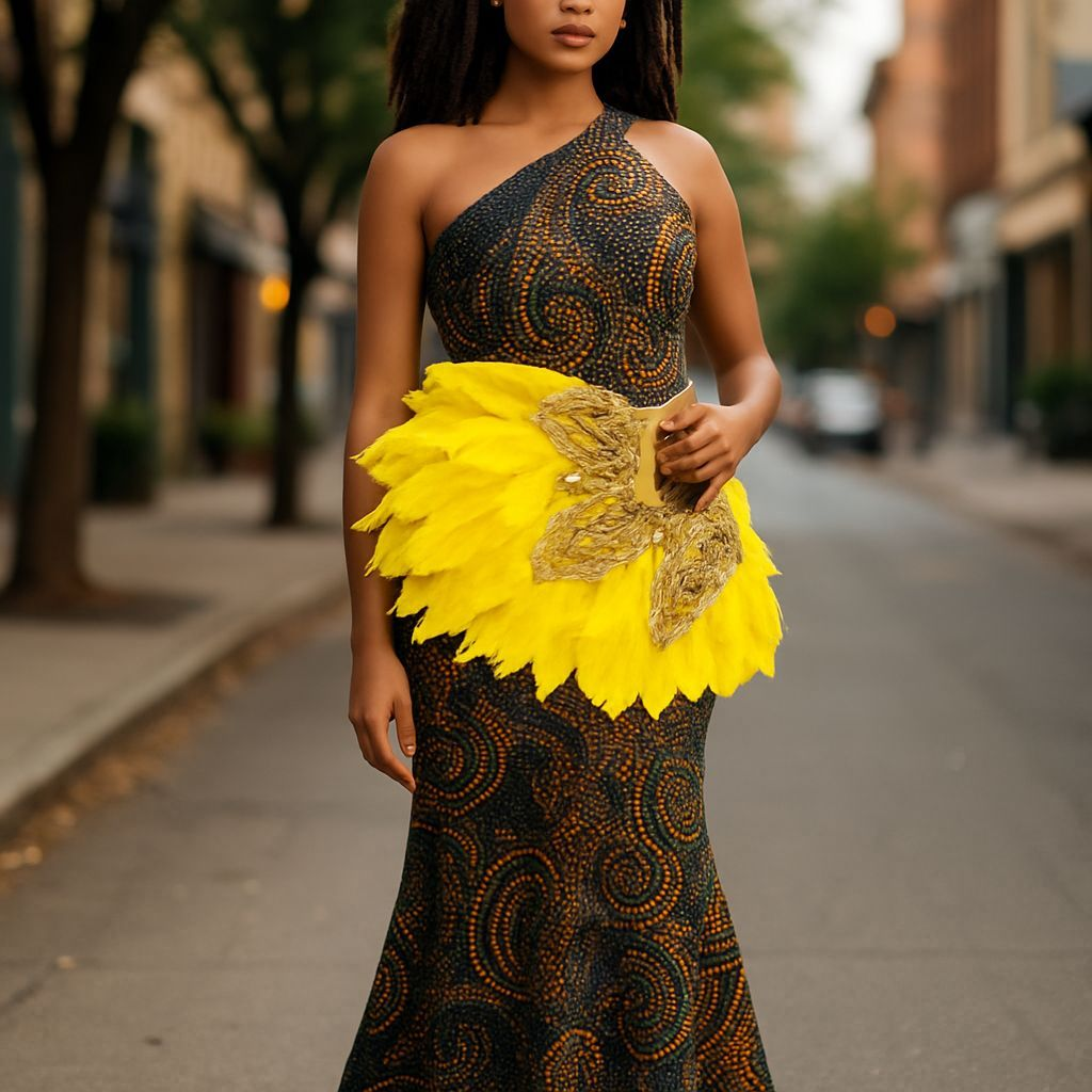 Dupsie's Ladunni Yellow and Gold African feather fan DPPFYG77、mySite、solidvoid