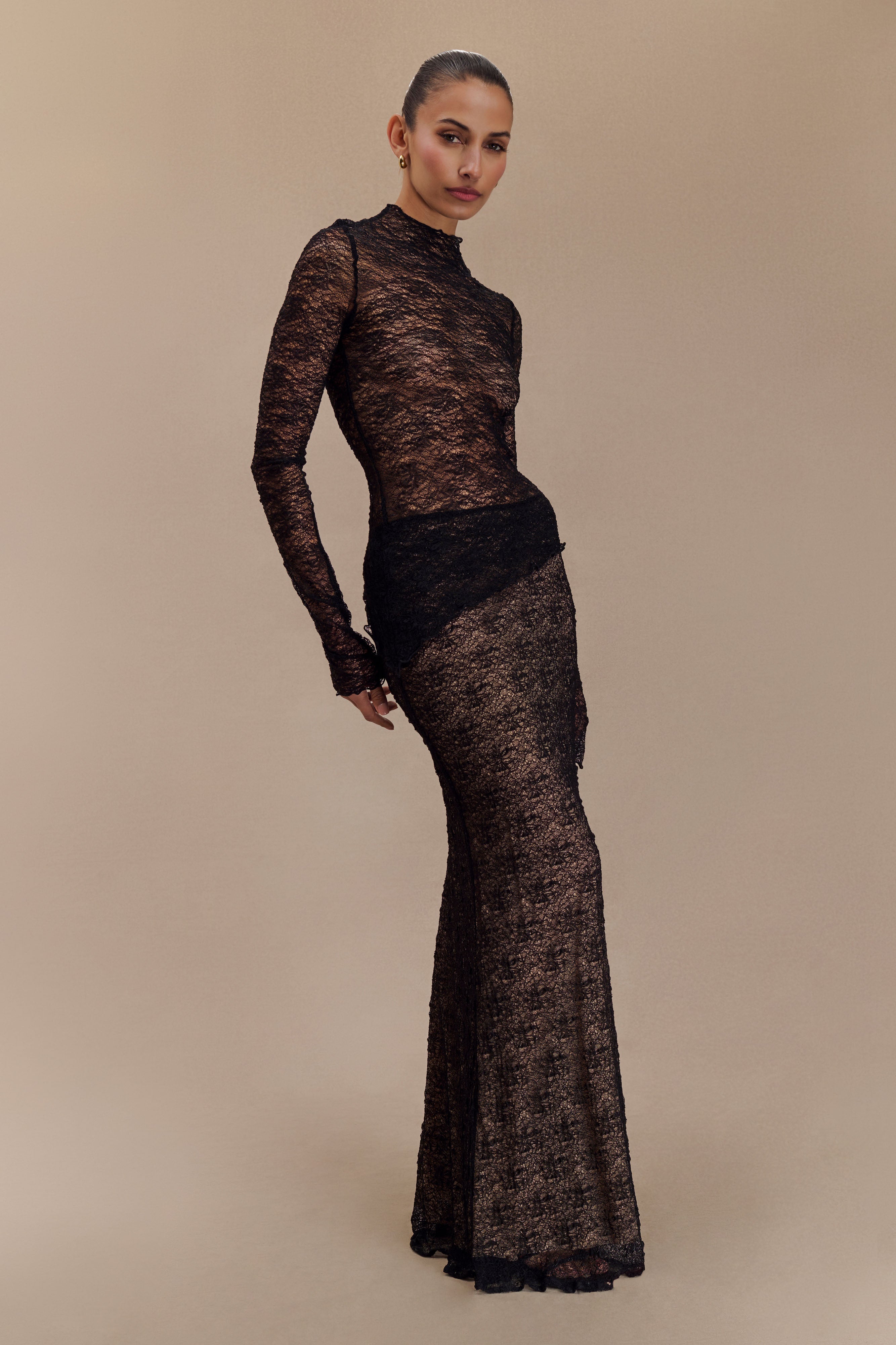 Robyn Sheer Lace Maxi Skirt - Black、mySite、solidvoid
