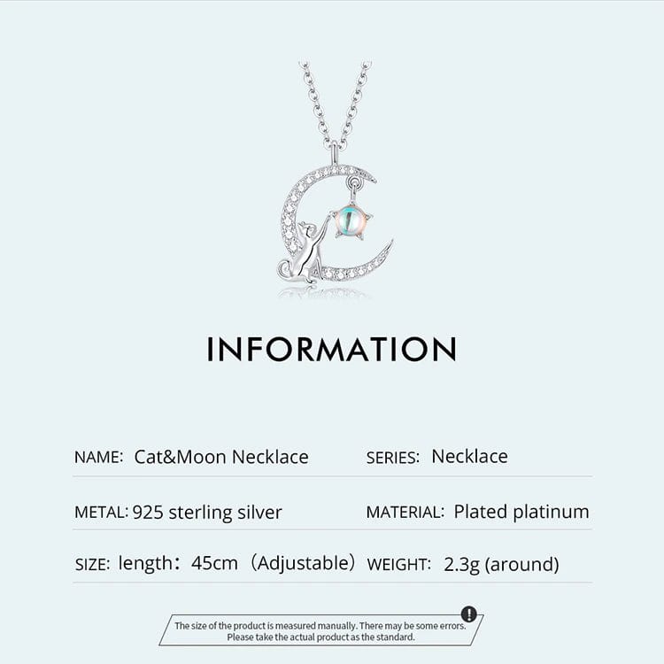 Cat in Moon Reaching for Star Necklace 925 Sterling Silver 18 adj. Chain、mySite、g9winljtr