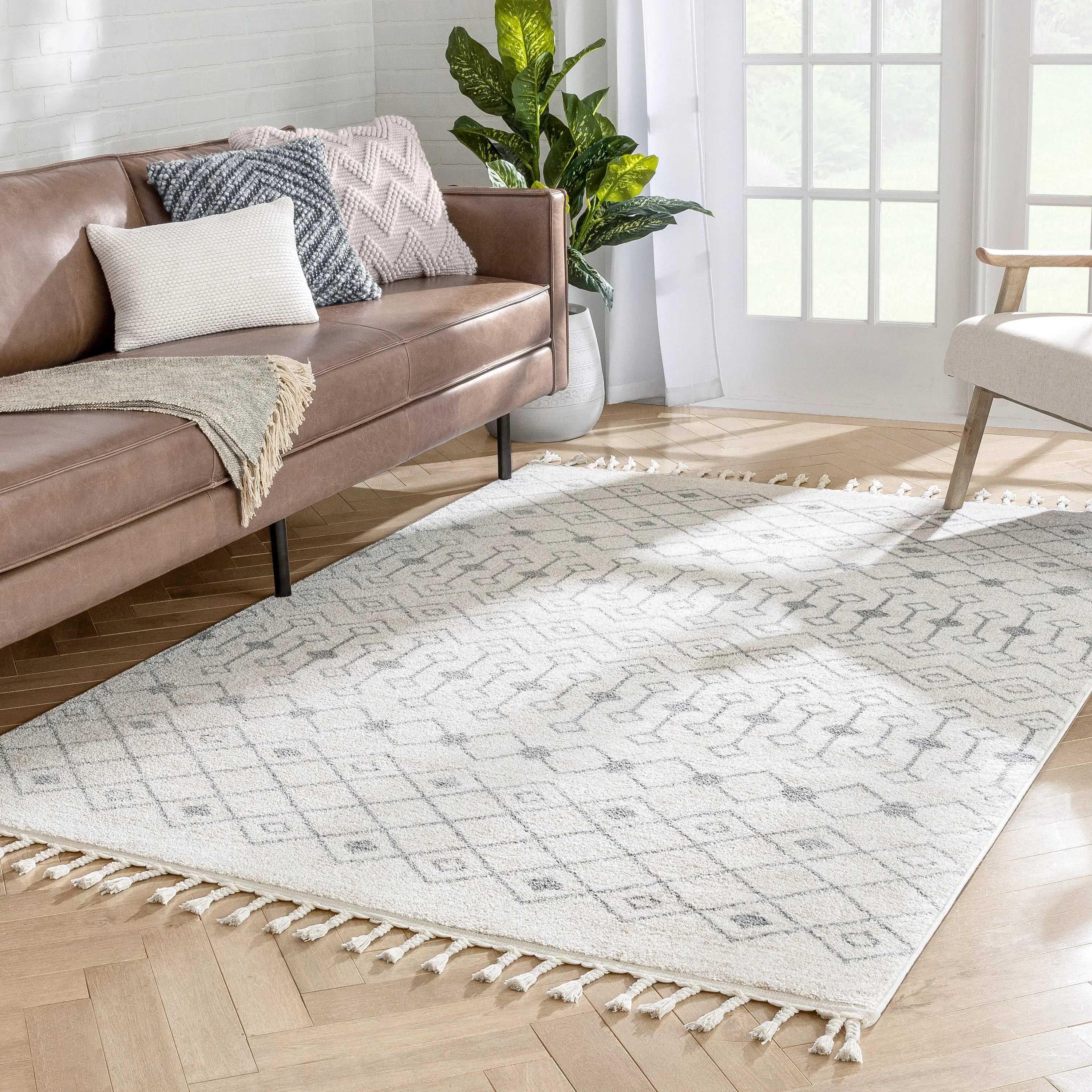 Transistora Nordic Tribal Trellis Pattern Ivory Grey Rug、mySite、gigharbornorthrealestate