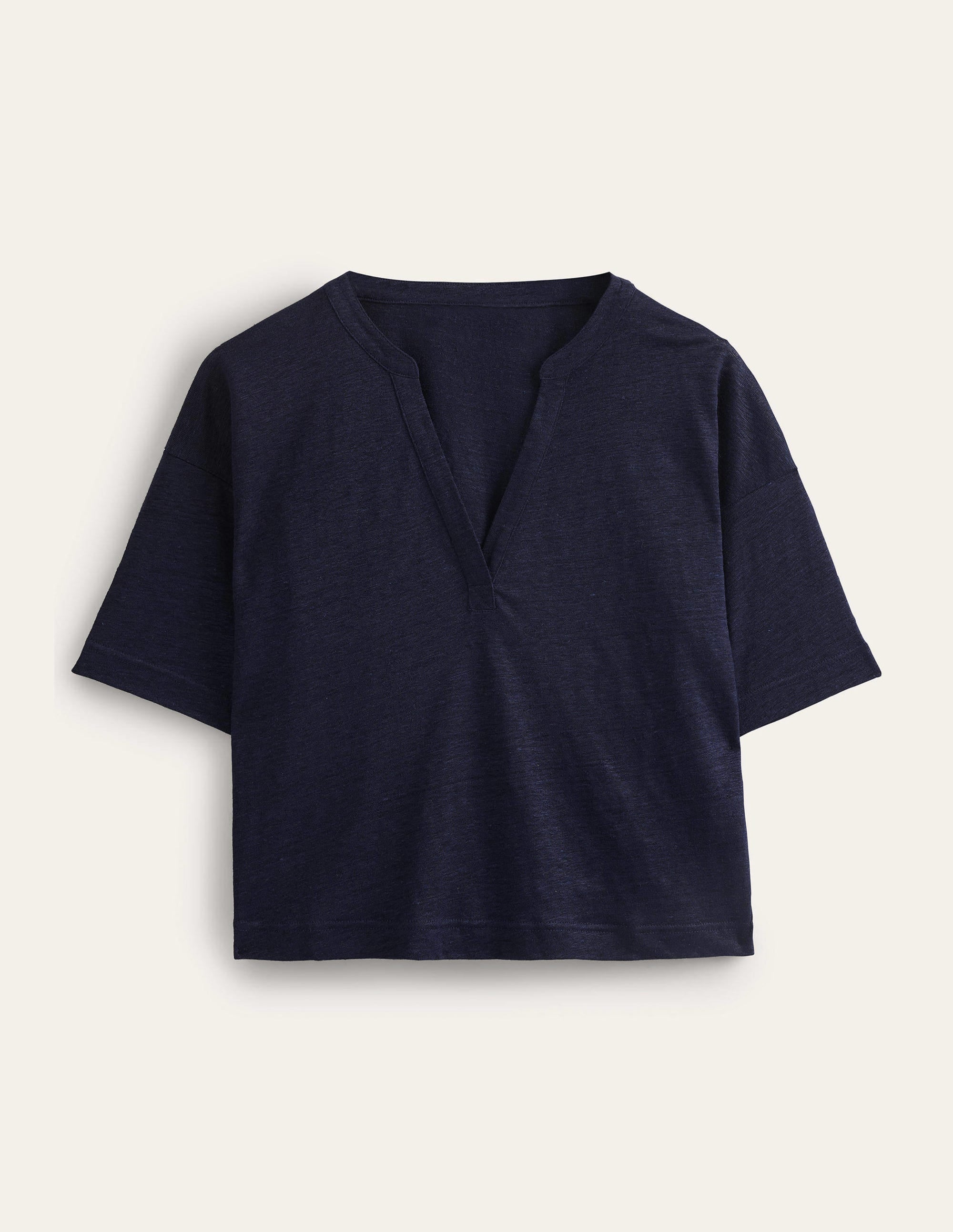  Notch Neck Linen Henley Top-Navy、mySite、ashleygrahame