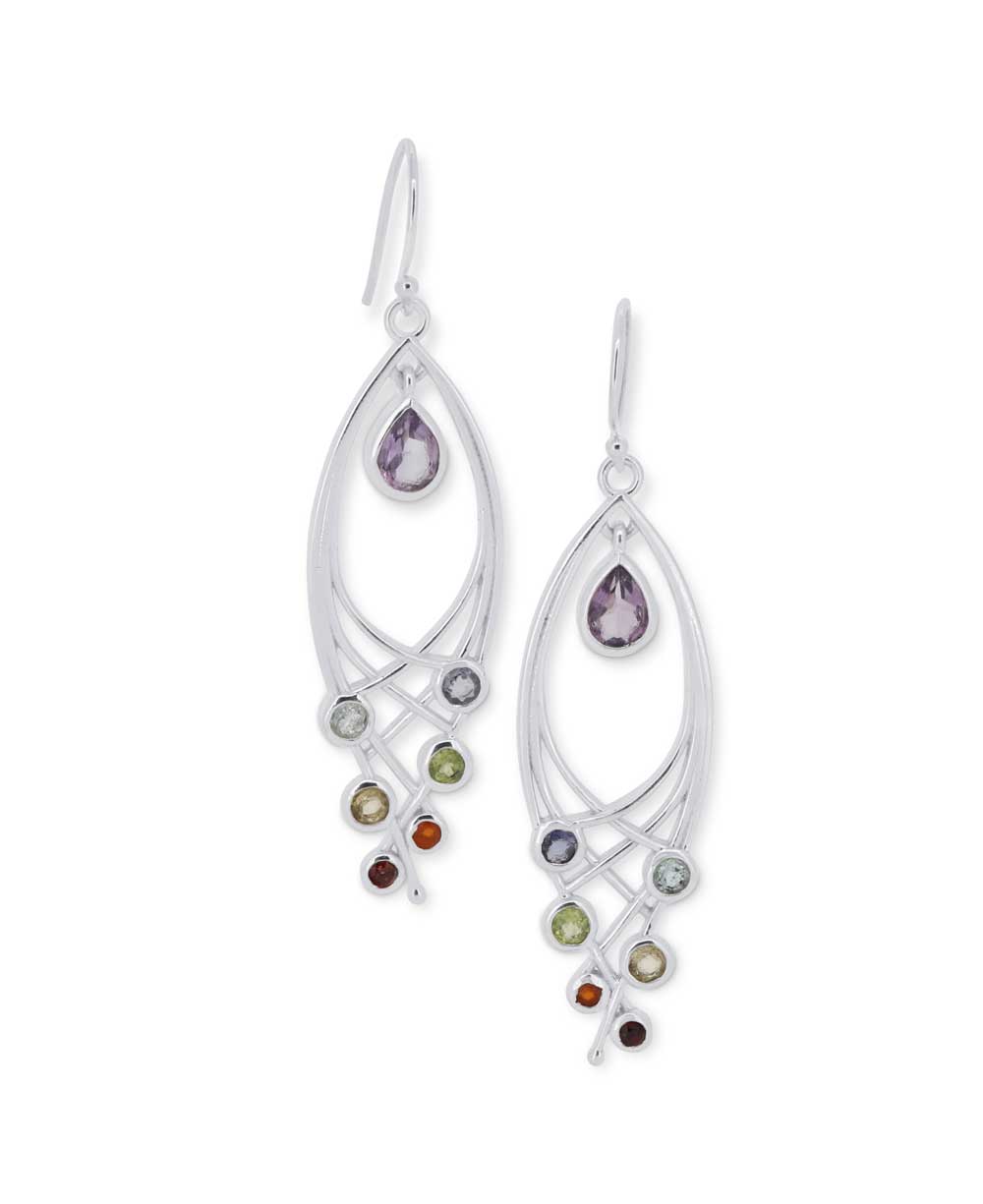 Premium Leaf Shaped Sterling Silver Chakra Gemstone Dangle Earrings、mySite、topwebapps