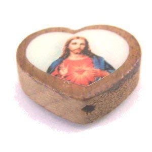 Sacred Heart wooden medal - enamel heart (18x16mm -0.7x0.6)、mySite、topwebapps