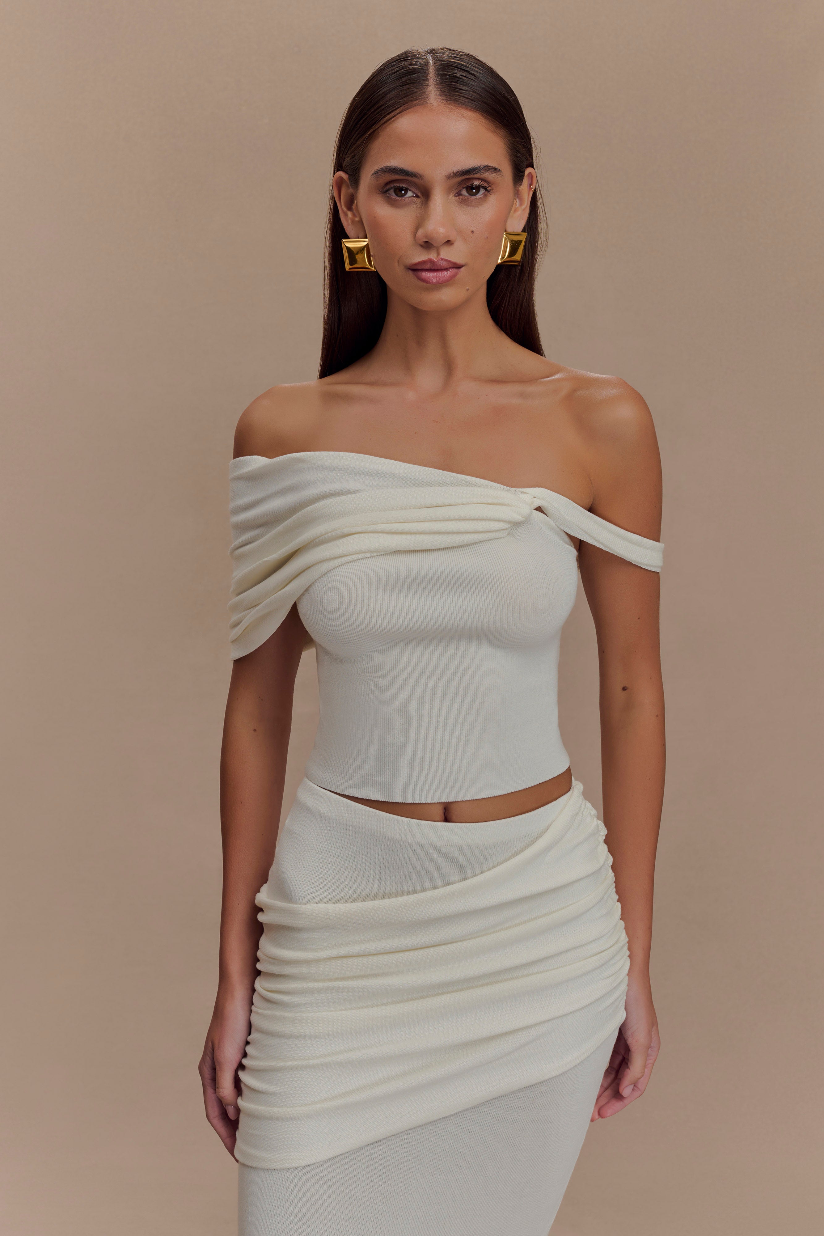 Irene Gathered Knit Top - Ivory、mySite、solidvoid