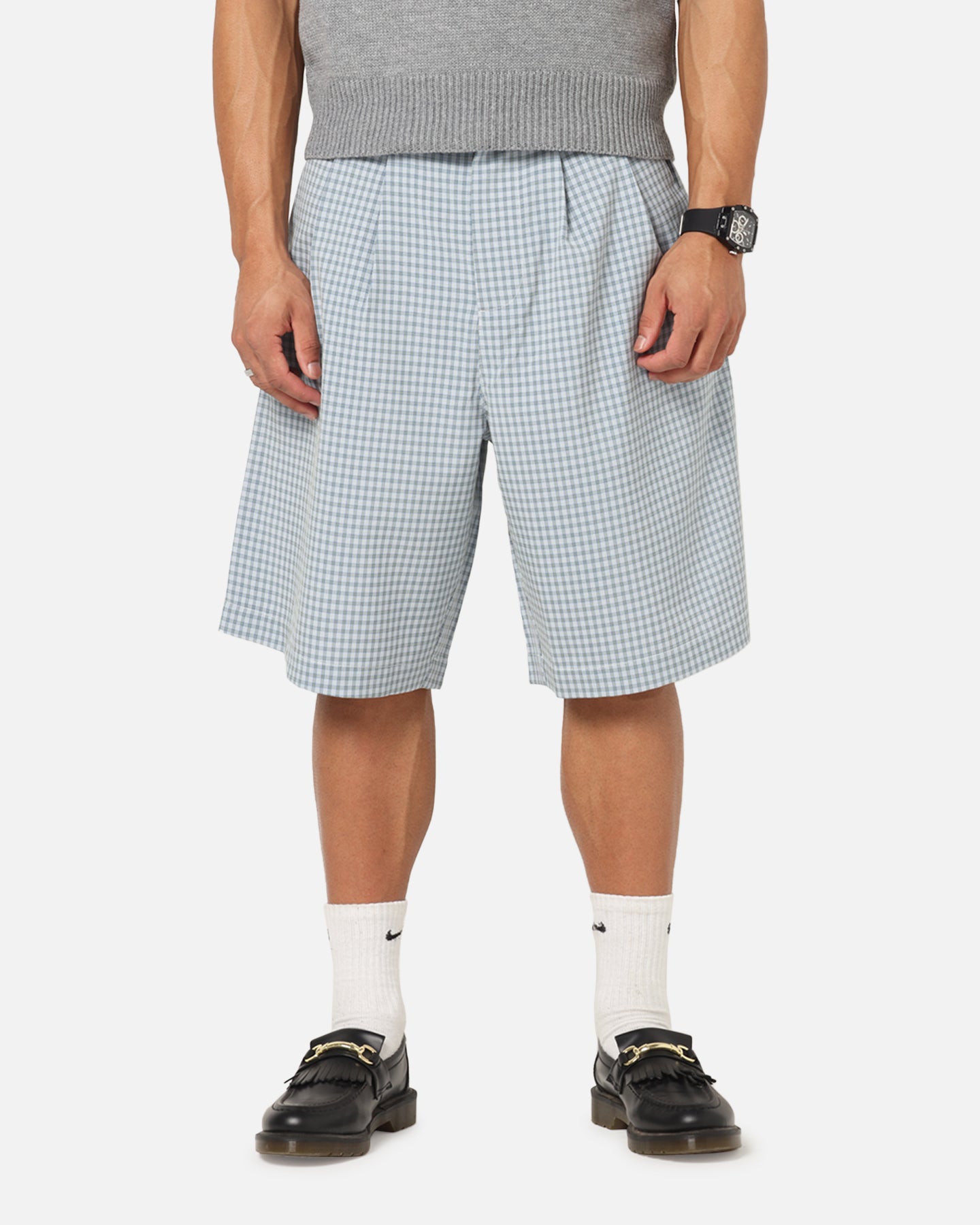 XXIII Baggy Pleated Shorts Blue Check、mySite、zt4zffjzw
