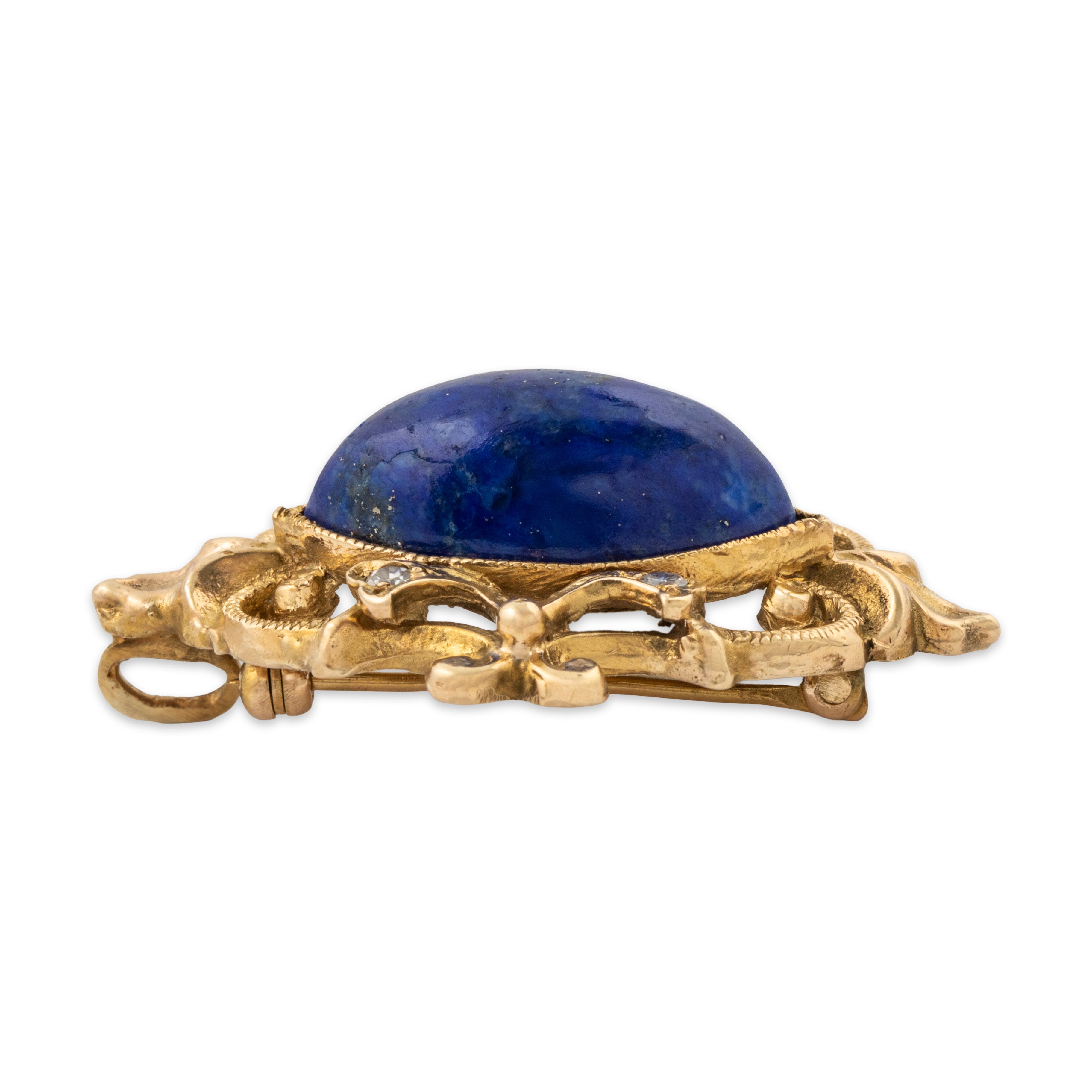 Antique 14k Yellow Gold 10.06ct Lapis Lazuli Diamond Classical Pendant / Brooch、mySite、hinf8tx79