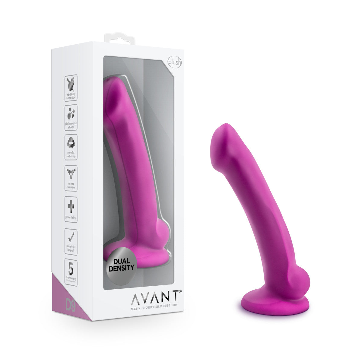 Avant By Blush® | Ergo Mini Violet D9: Artisan 7 Inch Thin Dildo with Suction Cup Base - Elegantly Made with Smooth Ultrasilk® Purio™ Silicone、mySite、bottomscart