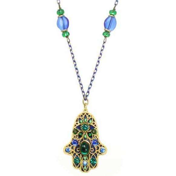 Michal Golan Black and Green Hamsa Necklace with Blue Crystals、mySite、topwebapps