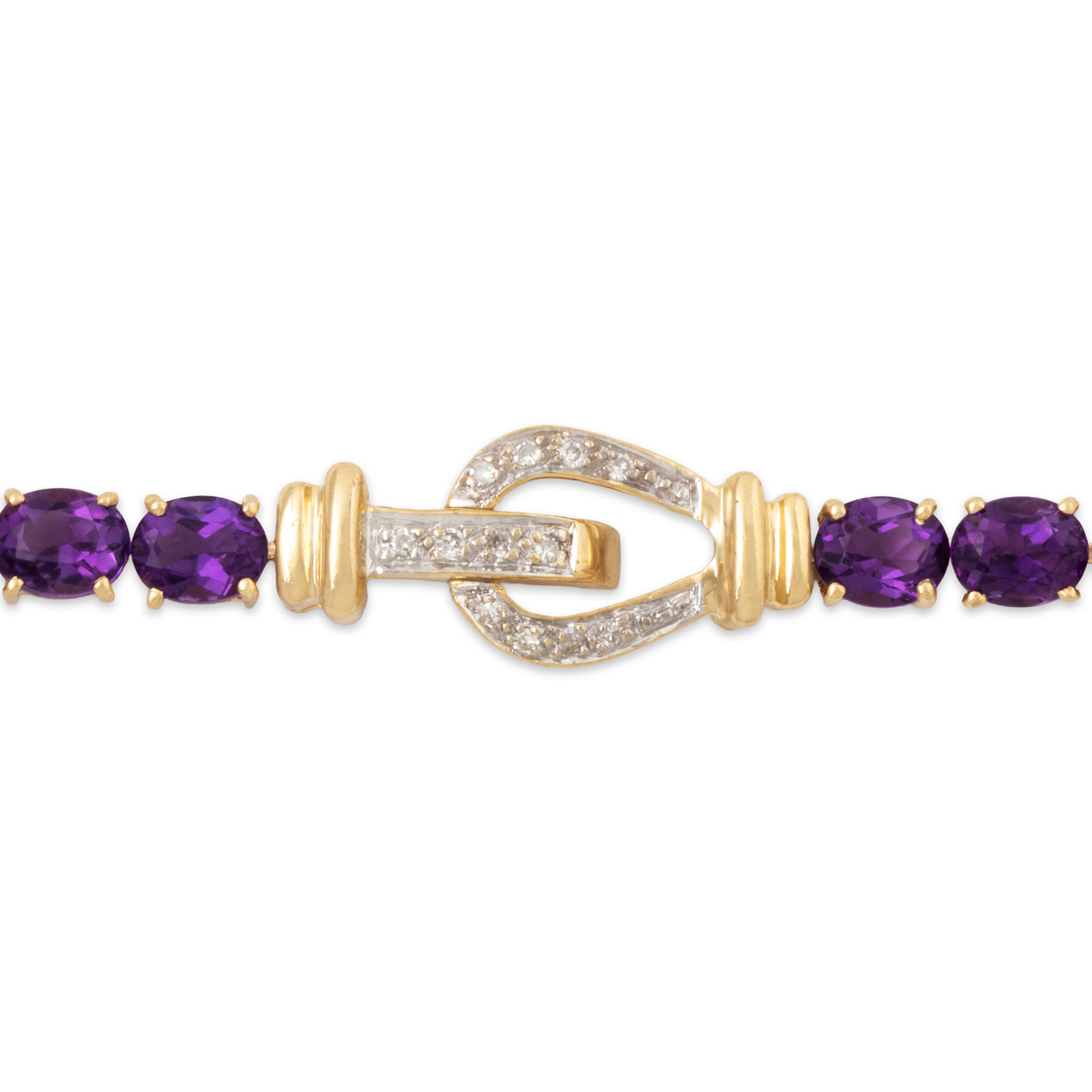 Vintage 14k Yellow Gold 7.9cttw Amethyst .216cttw Diamond Buckle Bracelet 7.25、mySite、hinf8tx79