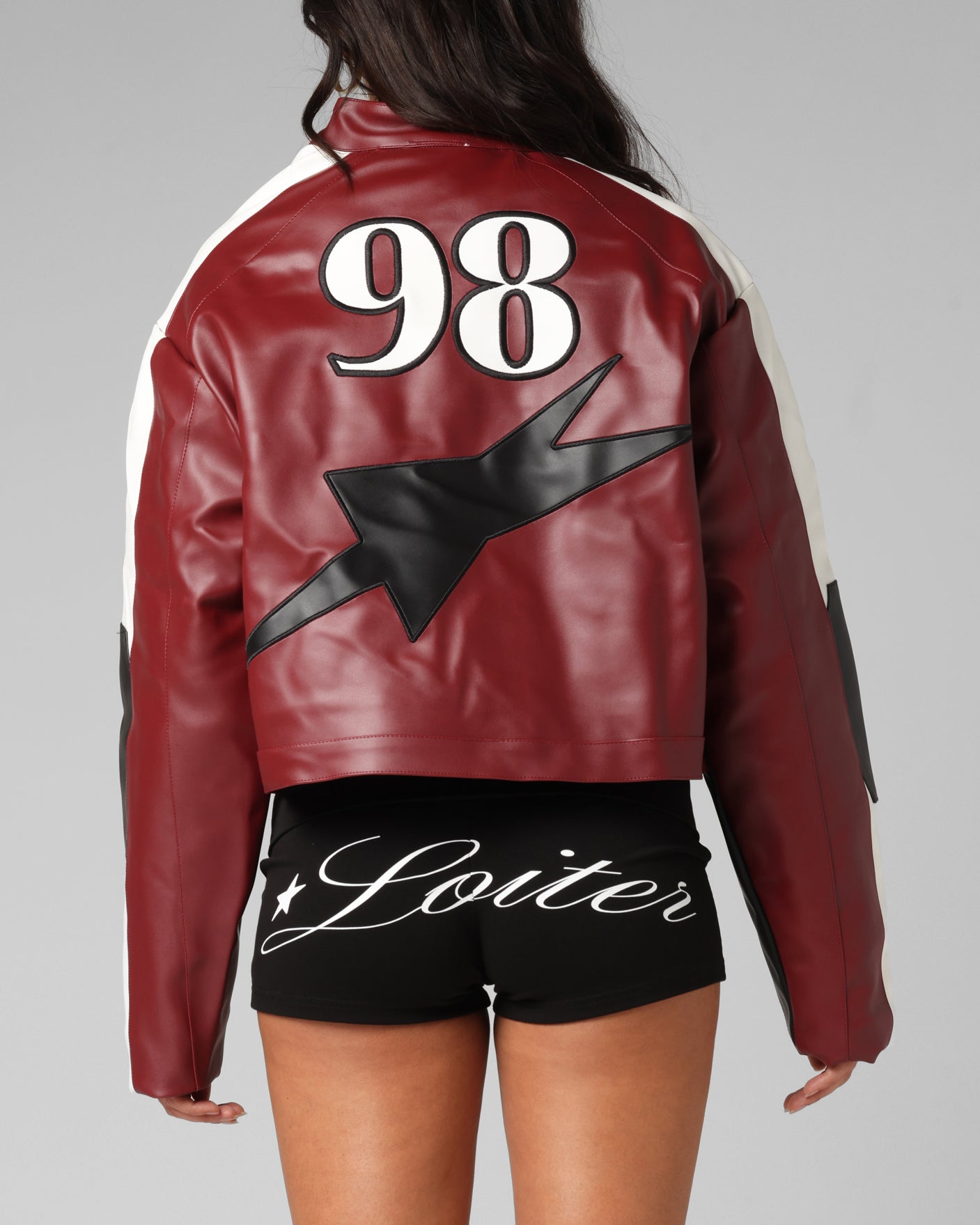 Loiter Women's Engine Cropped Vegan Leather Jacket Red、mySite、zt4zffjzw