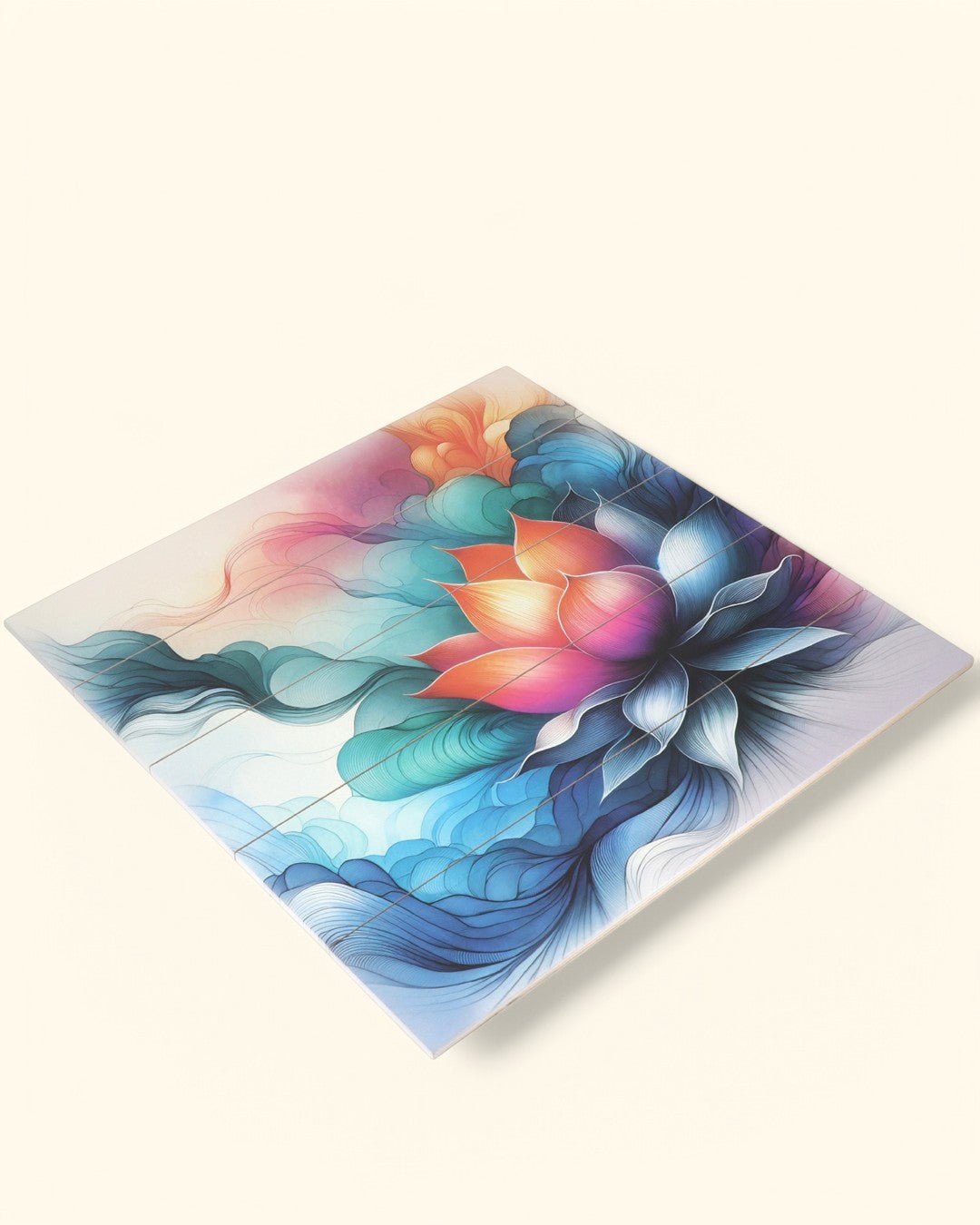 Vibrant Lotus Abstract Wooden Panel Wall Art、mySite、topwebapps