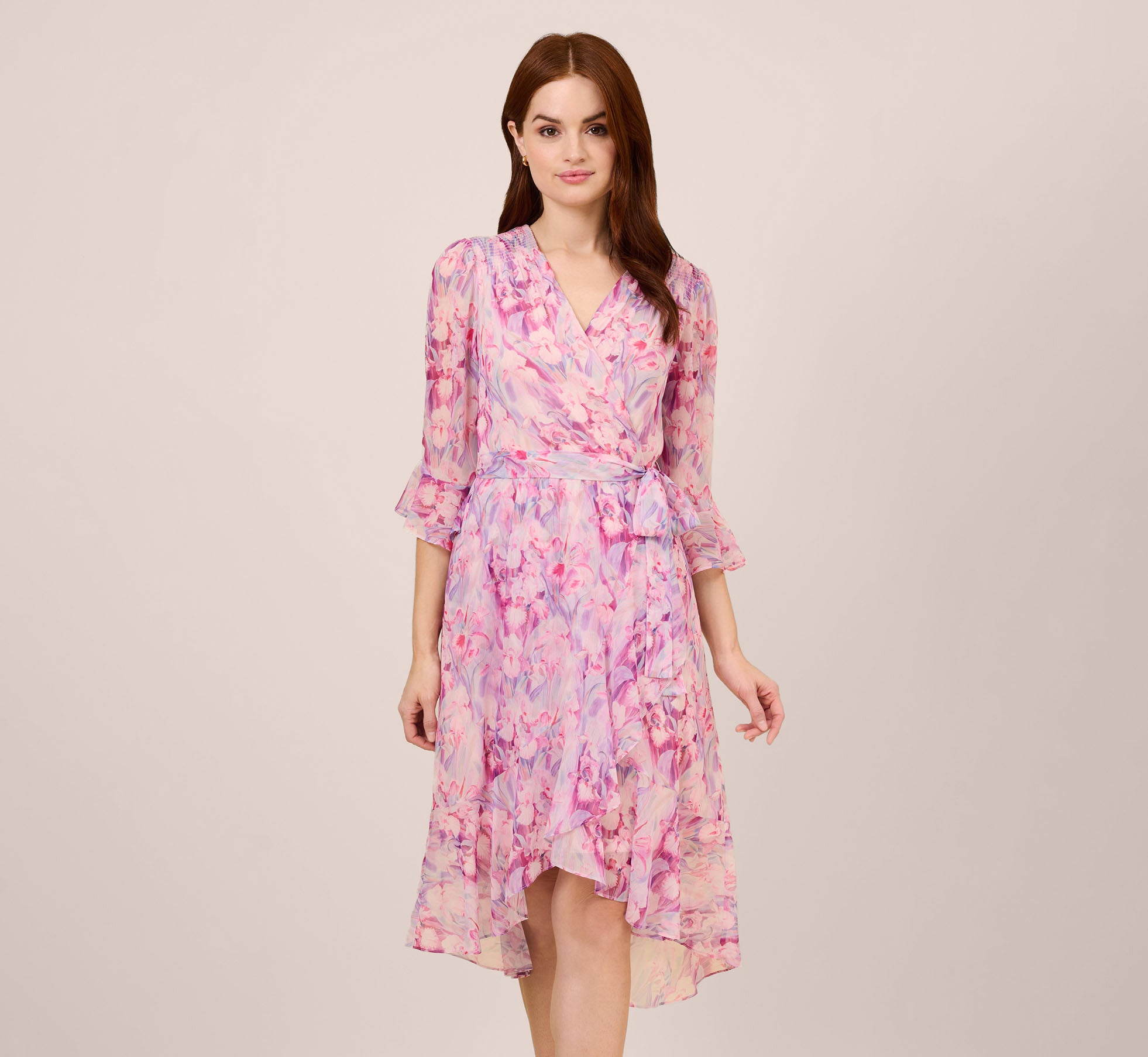 Floral-Printed Chiffon Short Dress In Pink Multi、mySite、solidvoid