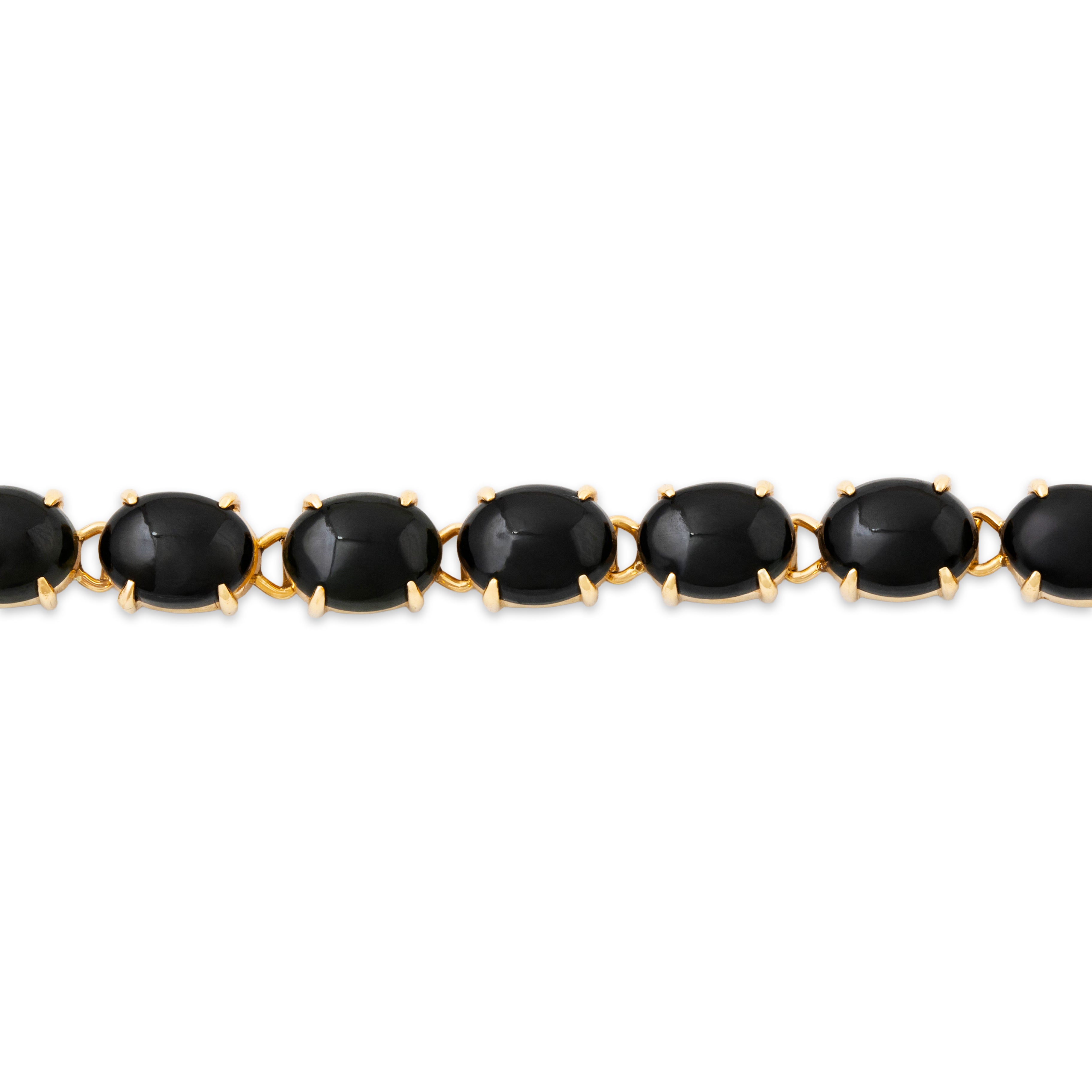 Vintage 14k Yellow Gold 9.7ct Black Nephrite Jade Heart Link Bracelet 6.5、mySite、hinf8tx79