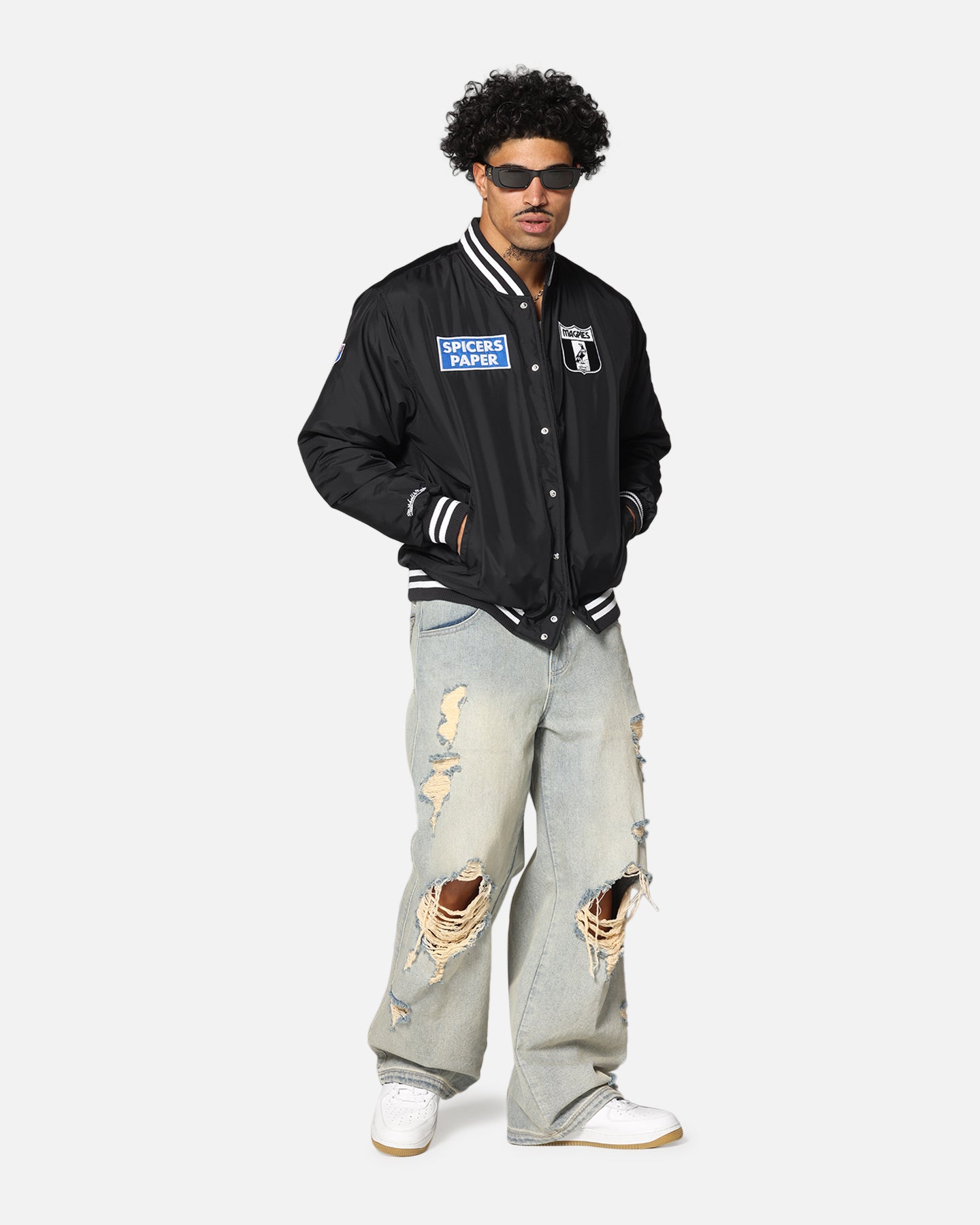 Mitchell & Ness Collingwood Magpies Team Bomber Jacket Solid Black、mySite、zt4zffjzw