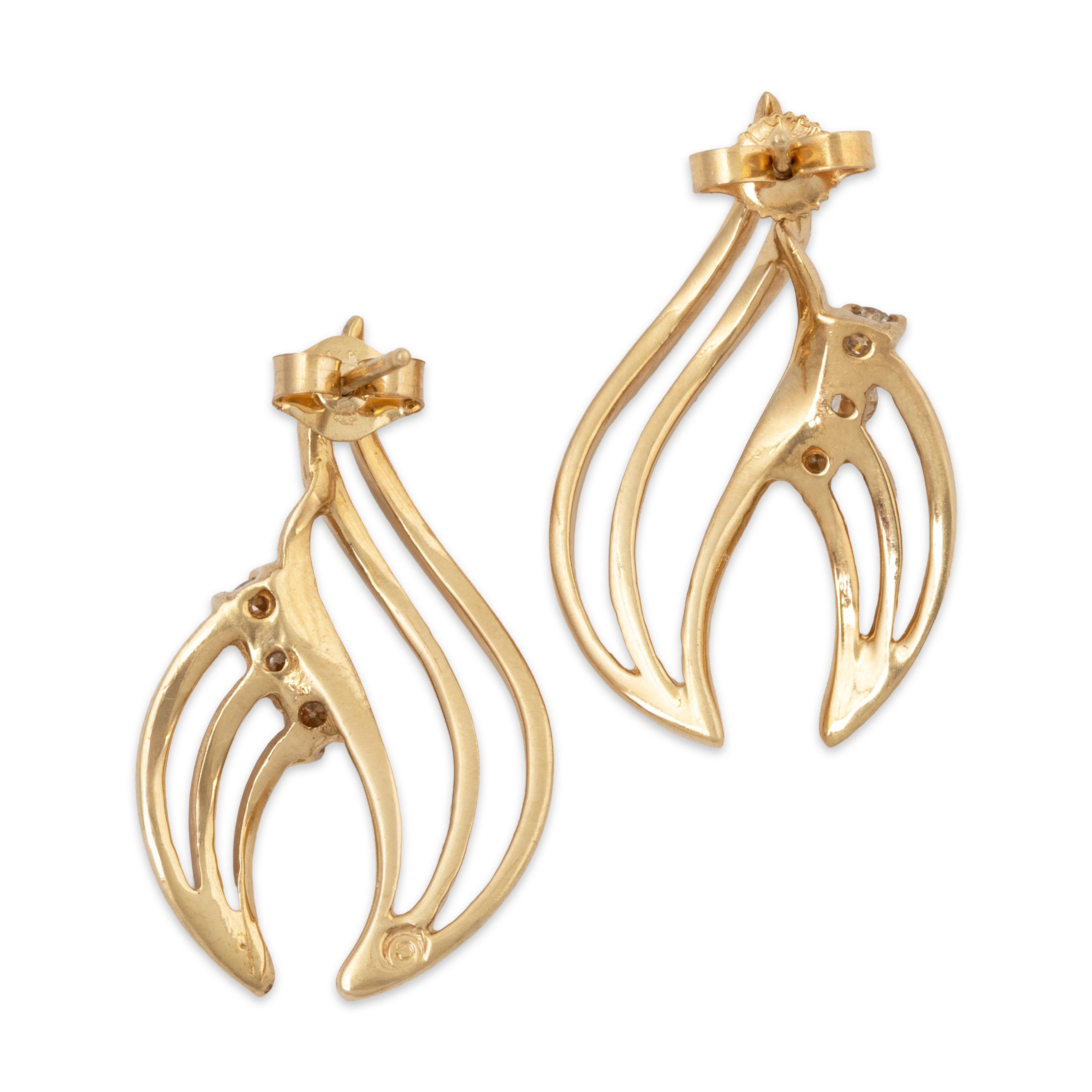 Vintage 14k Yellow Gold 0.312cttw Diamond Asymmetrical Modernist Stud Earrings、mySite、hinf8tx79