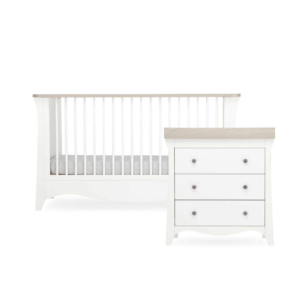 CuddleCo Clara 2 Piece Set 3-Drawer Dresser + Cot Bed - White/Ash、mySite、merchandisen