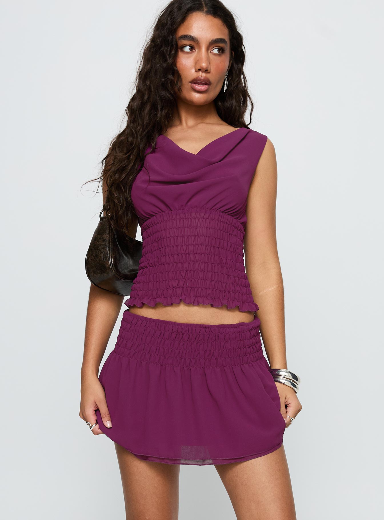 I Belong Shirred Mini Skirt Wine、mySite、solidvoid