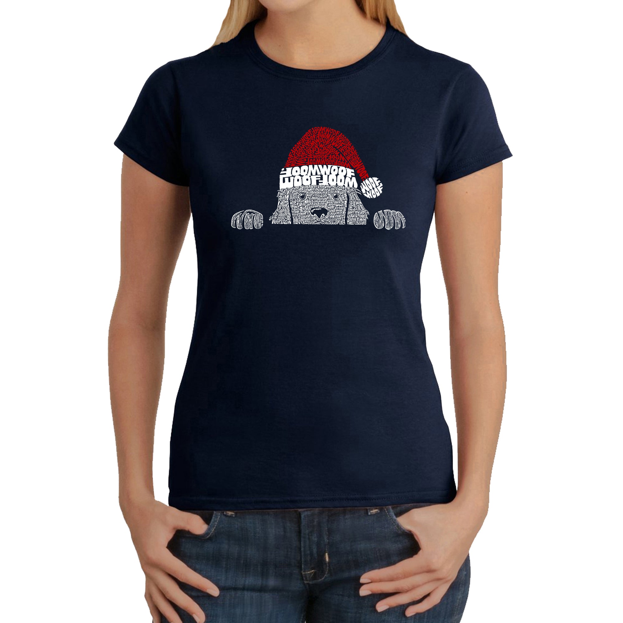 Christmas Peeking Dog - Women's Word Art T-Shirt、mySite、camillekostekn