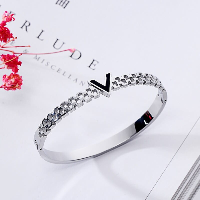 V is for Vegan Bangle Style Bracelet-Stainless Steel, White/Yellow/Rose Gold Plated、mySite、g9winljtr