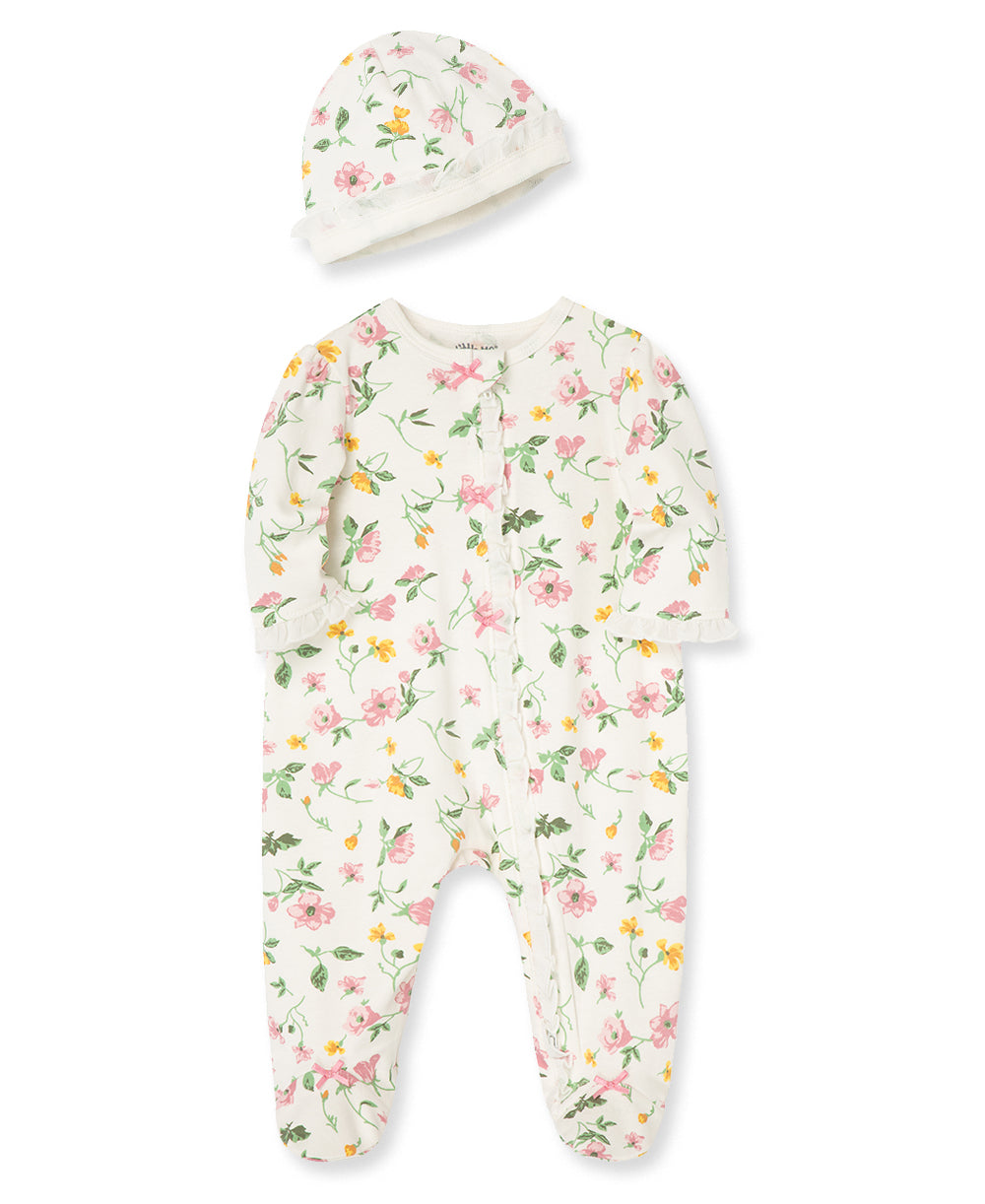  Floral Leaf 2-Way-Zip Footed One-Piece And Hat、mySite、layawaytickets