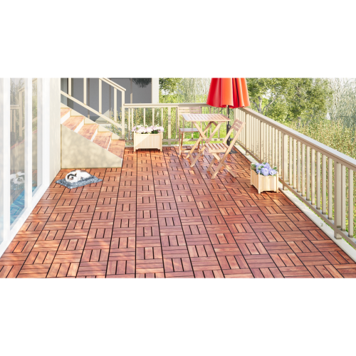 Acacia Wood Interlocking Deck Tiles Checker Pattern, 30 PCS 12" x 12" Square Acacia Hardwood Outdoor Flooring for Patio, Bancony, Pool Side,...、、eastwooduniform
