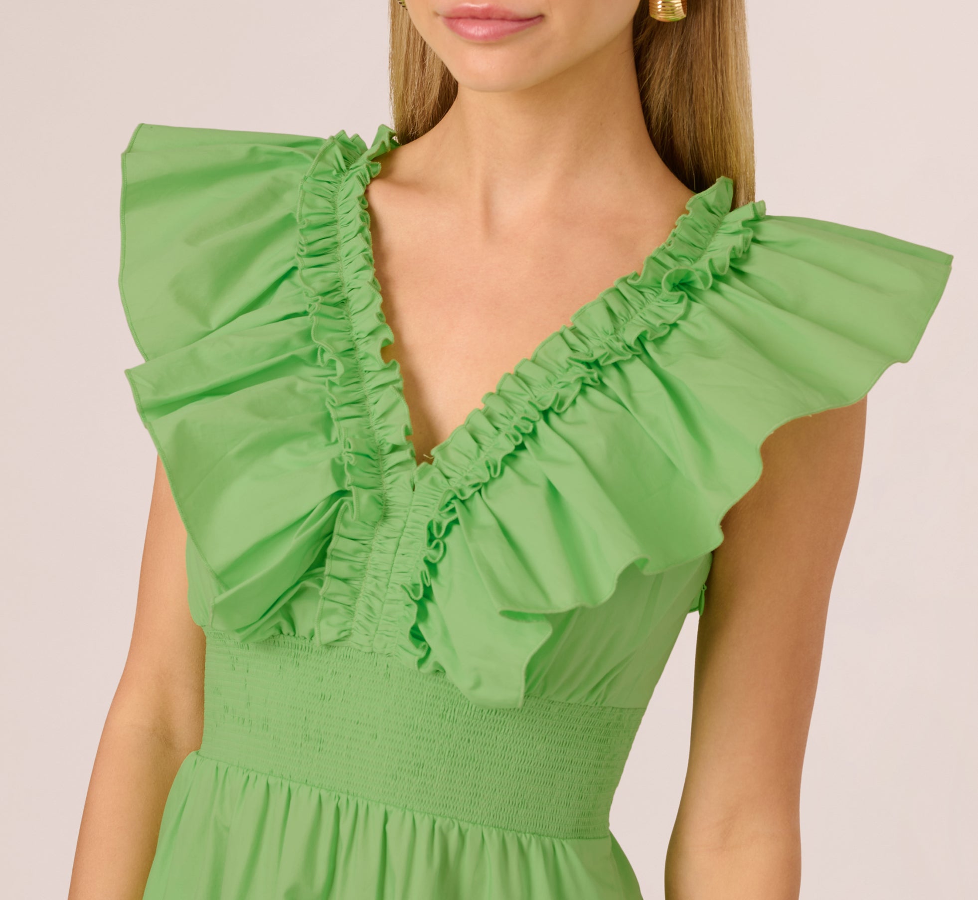 Ruffle Collar Flounce Mini Dress In Lime、mySite、solidvoid