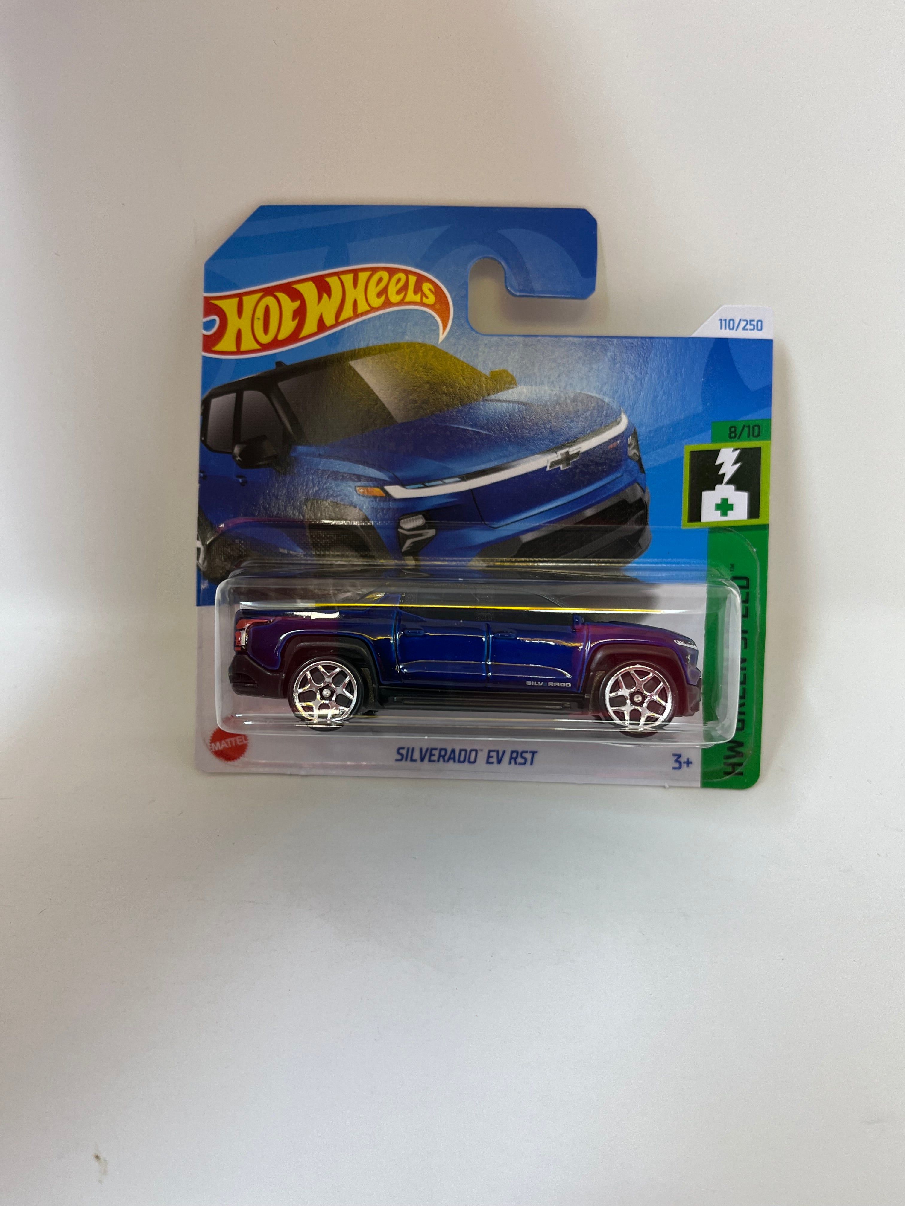 SHORT CARD * Chevy Silverado EV RST #110 * BLUE * 2024 Hot Wheels Basic Case E、mySite、hgirdovlk