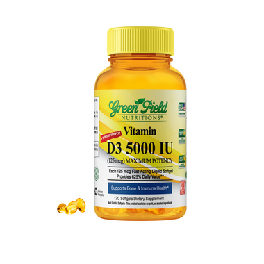 Greenfield Nutritions - Halal Vitamin D3 5000 IU - Immunity and Bone Supports - 120 Softgels - Halal Beef Gelatin、mySite、topwebapps