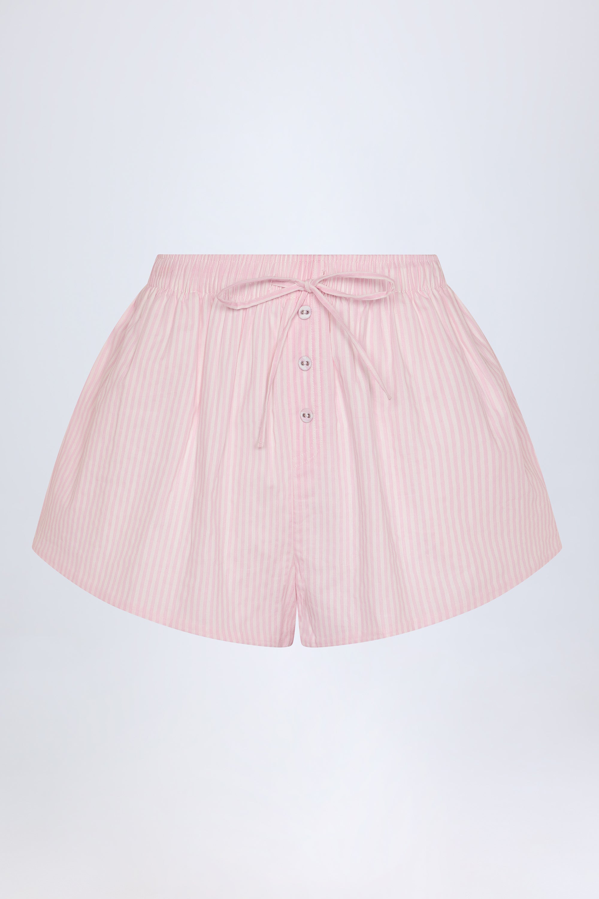  Tie-Front Mid-Rise Shorts in Pink & White Stripe、mySite、sugarbowlscore
