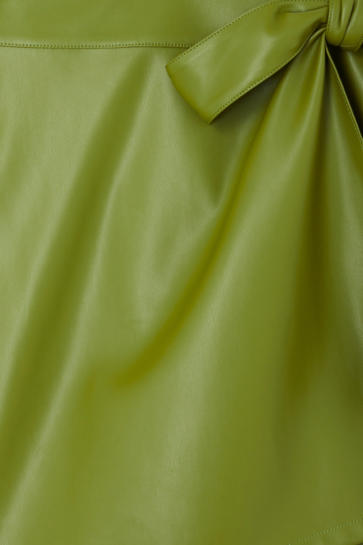 Olive Green Vegan Leather Mini Jaspre Skirt Petite、mySite、solidvoid