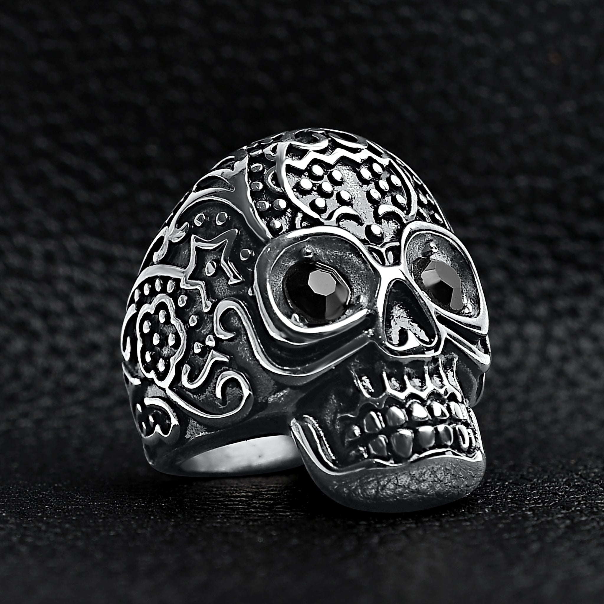 Black CZ Eyed Detailed Skull Stainless Steel Ring / SCR4045、mySite、dreamappss