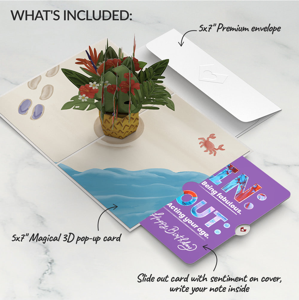 Tropical Flower Basket Birthday Pop-Up Card and IN & OUT Sentiment Set、mySite、solidvoid