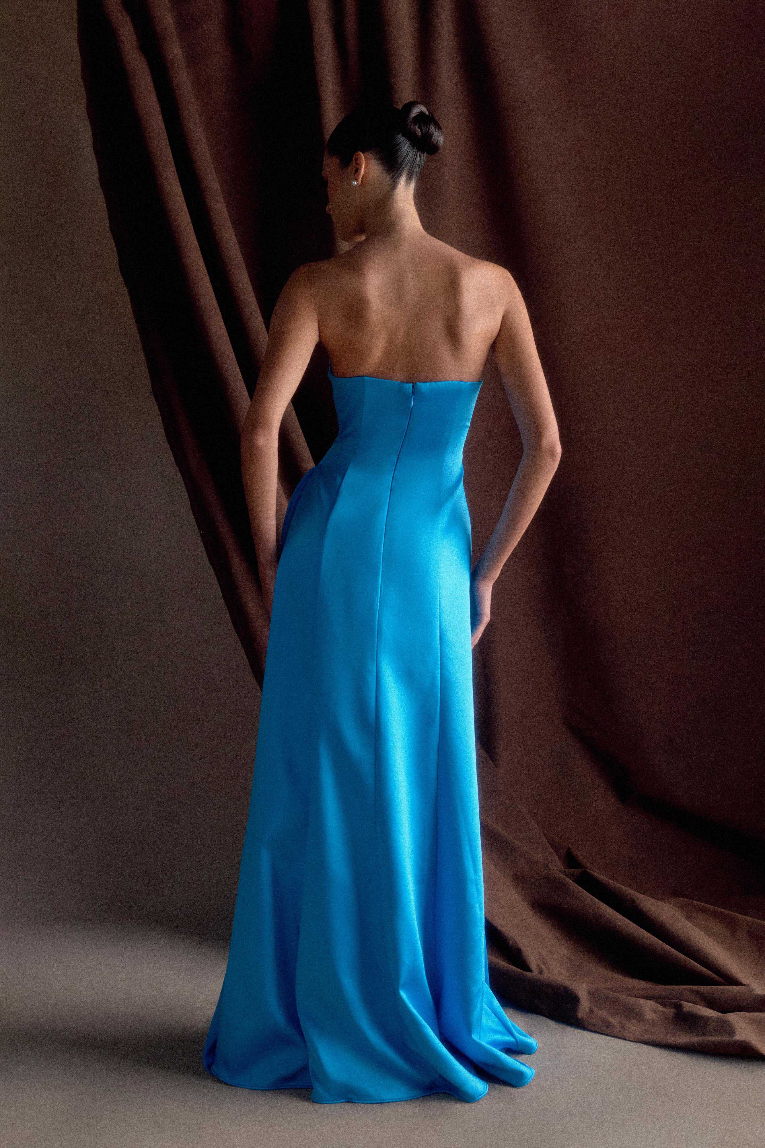 Rosella Satin Strapless Maxi Dress - Cyan Blue、mySite、solidvoid