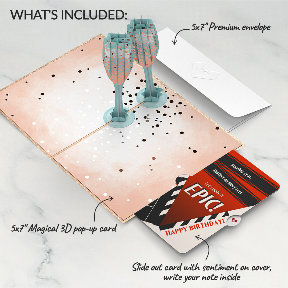 Champagne Toast Birthday Pop-Up Card and Epic Reel Sentiment Set、mySite、solidvoid