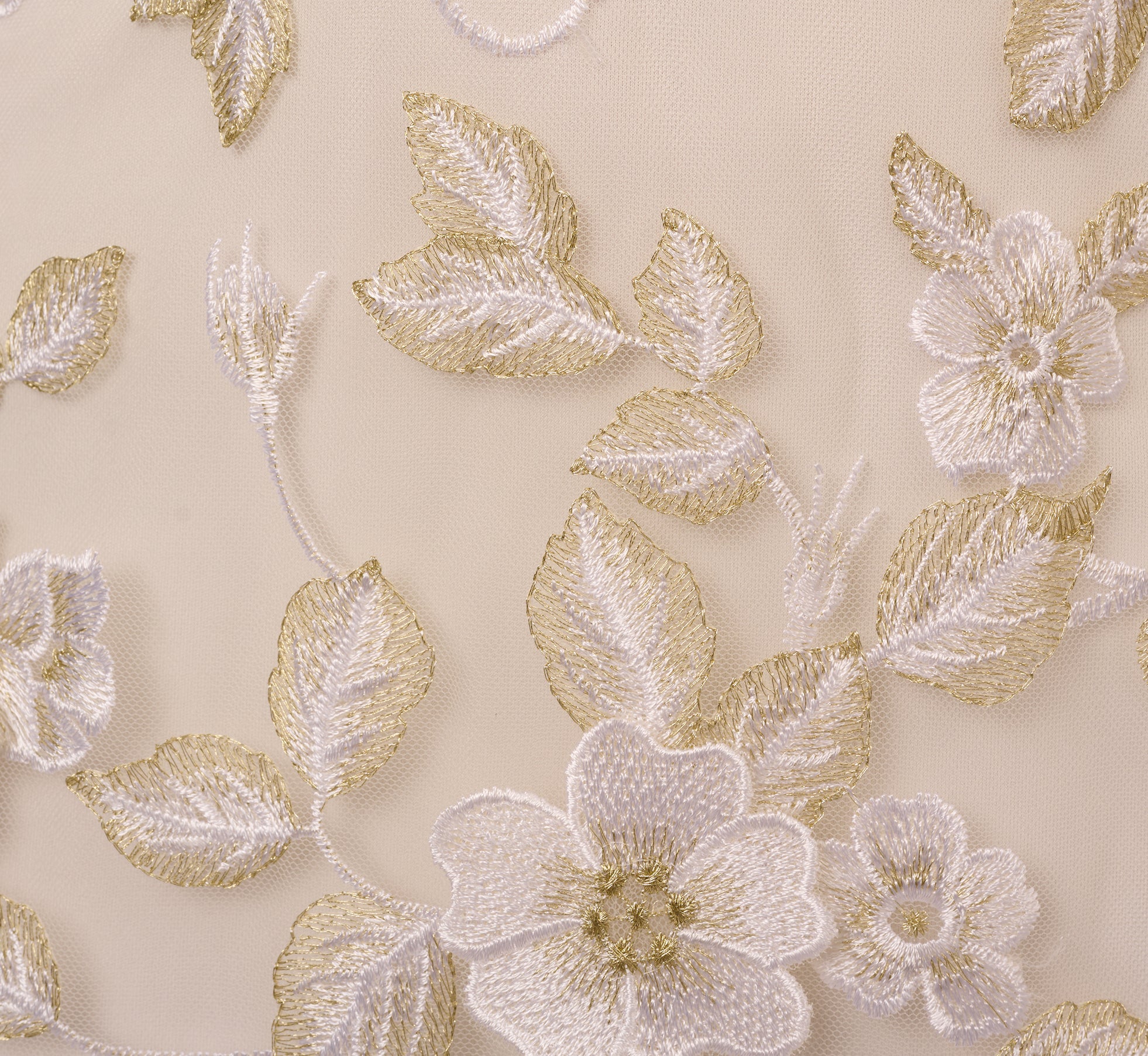 Floral Embroidery Illusion Midi Dress In Ivory Gold、mySite、solidvoid