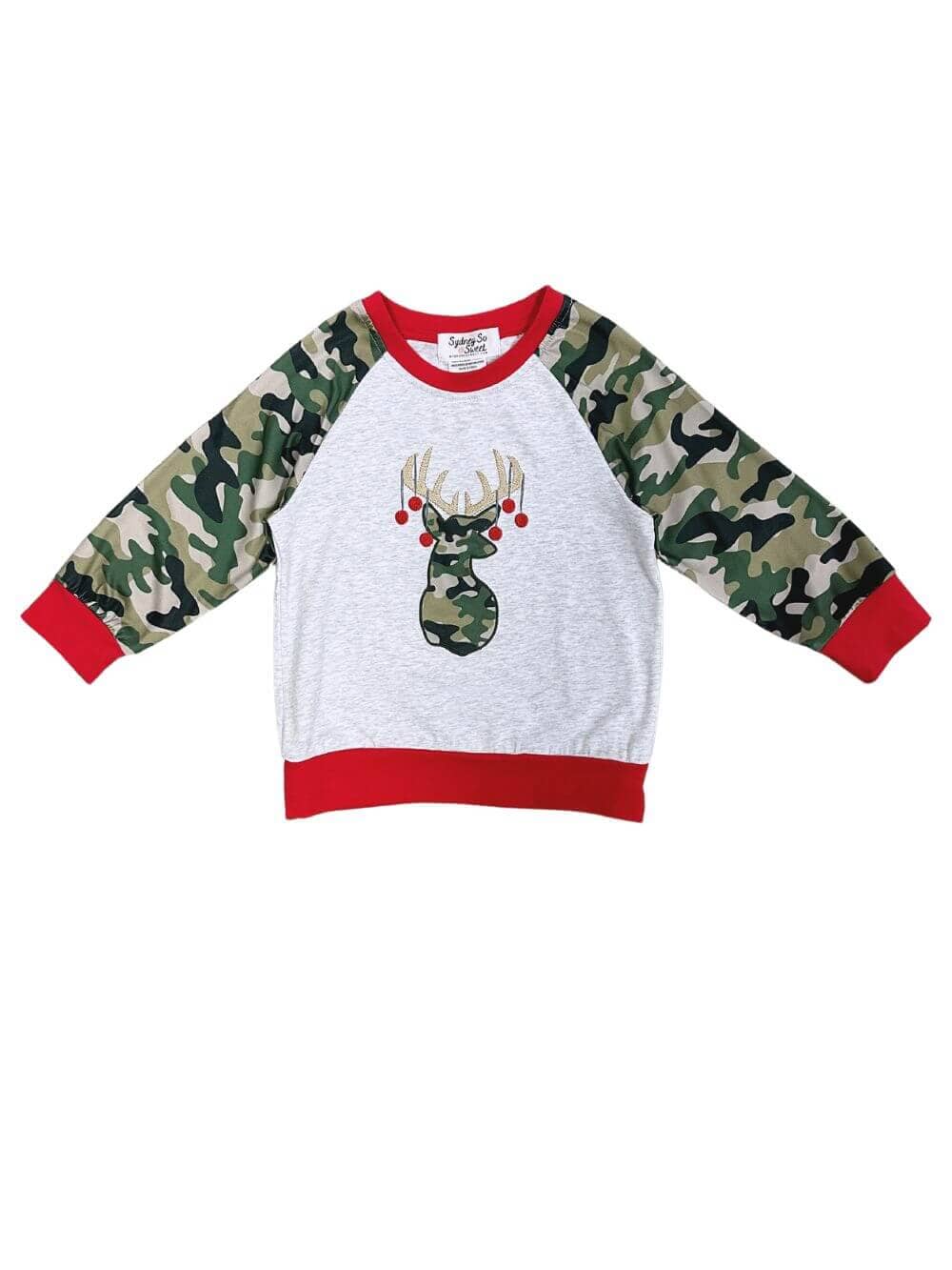 Jingle Deer Boys Camo Raglan Pullover Top、mySite、camillekostekn
