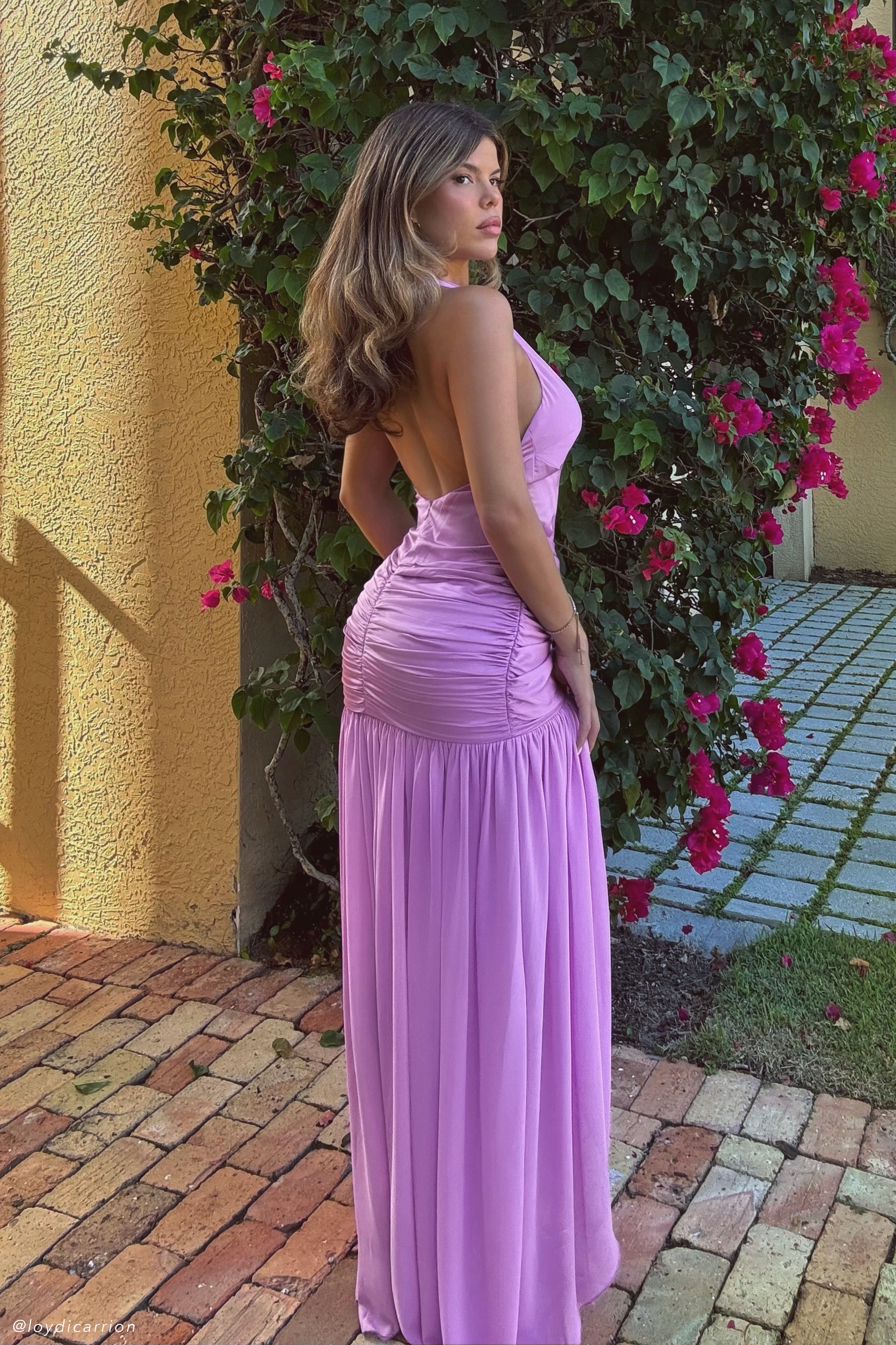 Graziana Satin Chiffon Plunge Maxi Dress - Violet、mySite、solidvoid