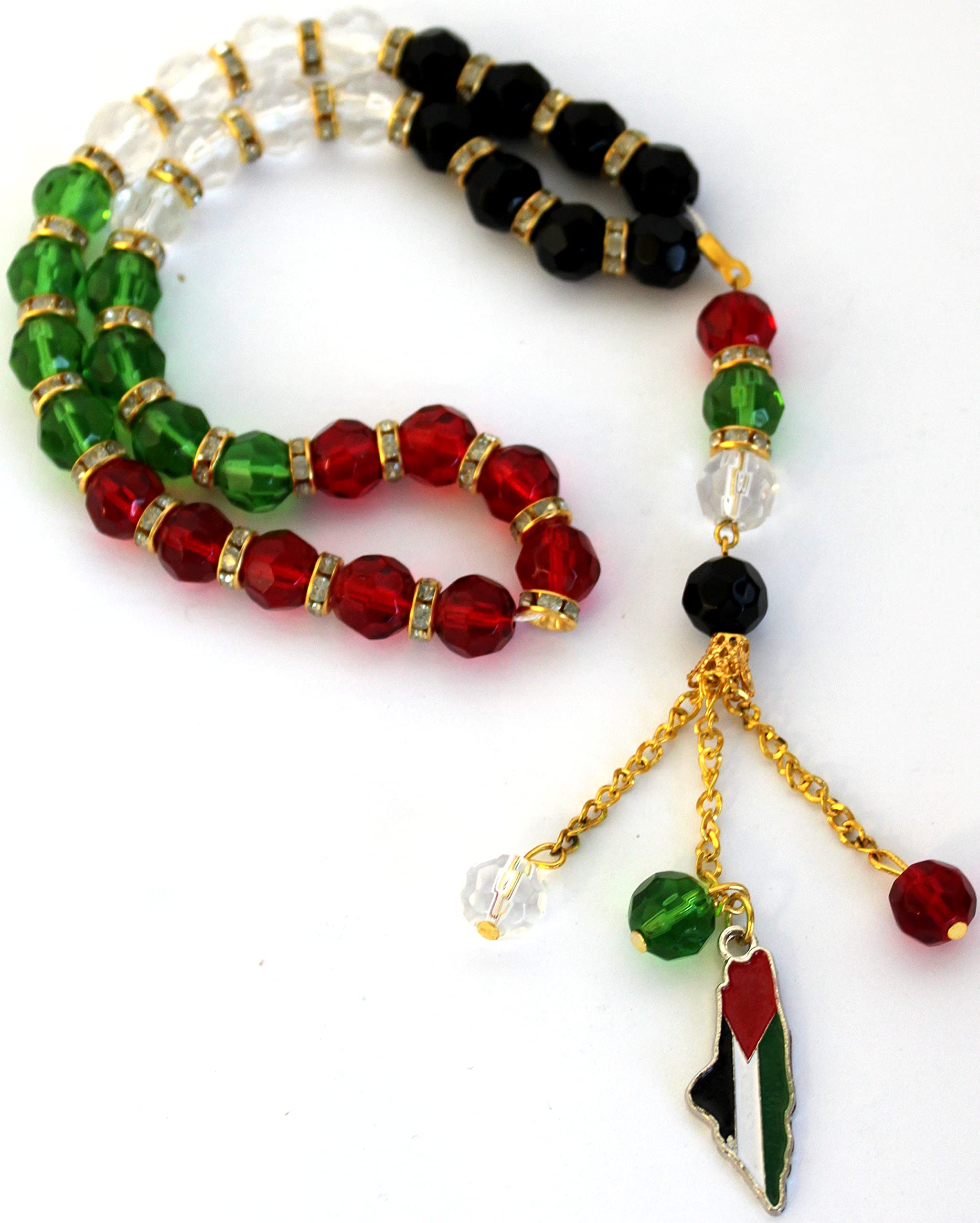 Holy Land Market Palestine Flag Heavy Glass Beads with Flag as Shown - Masbaha with Flag (12 Inches) (Gold)、mySite、topwebapps