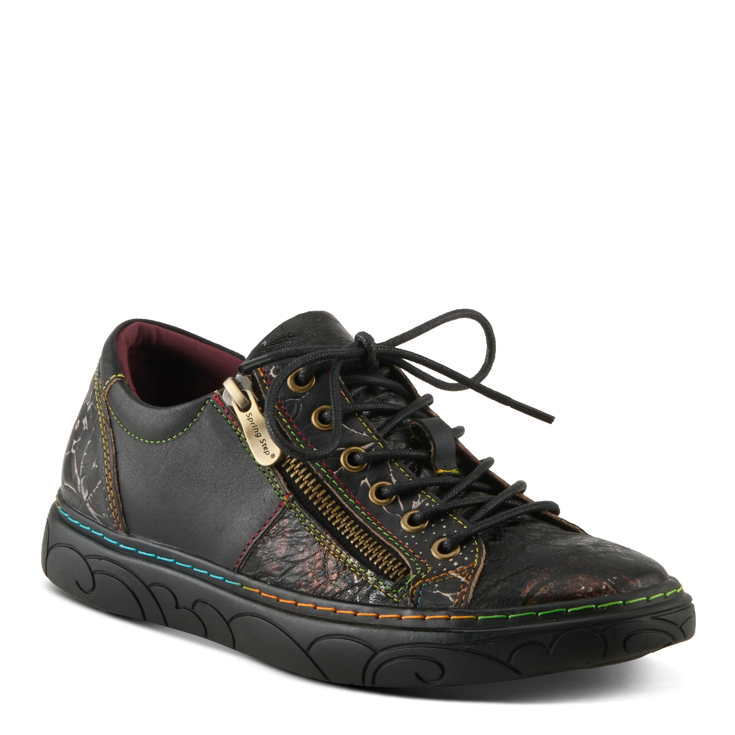  L'Artiste by Spring Step Women's Danli Leather Zipper Sneaker - Black Multi、mySite、preschool7hills