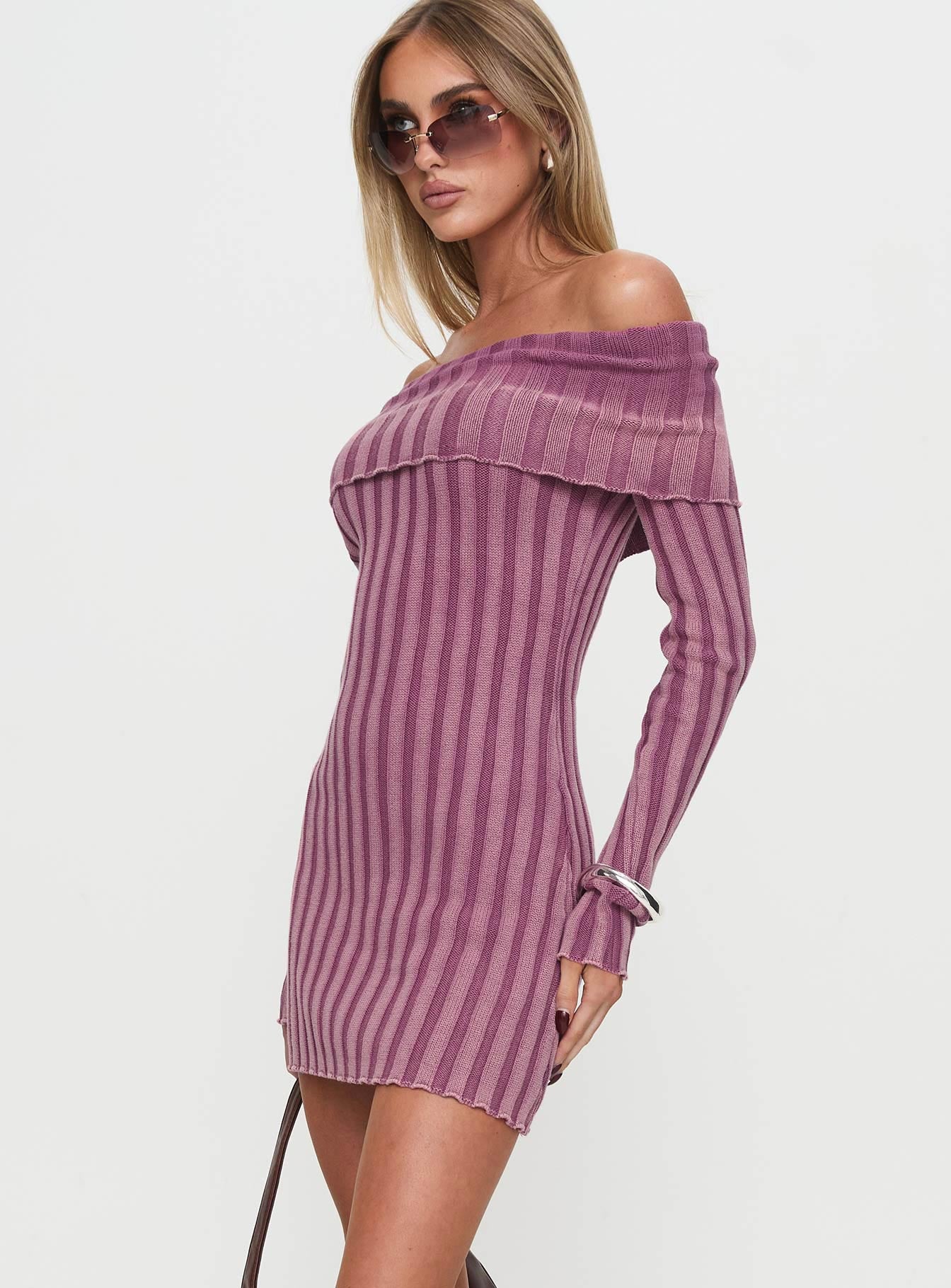 Kalesie Long Sleeve Rib Mini Dress Pink、mySite、solidvoid