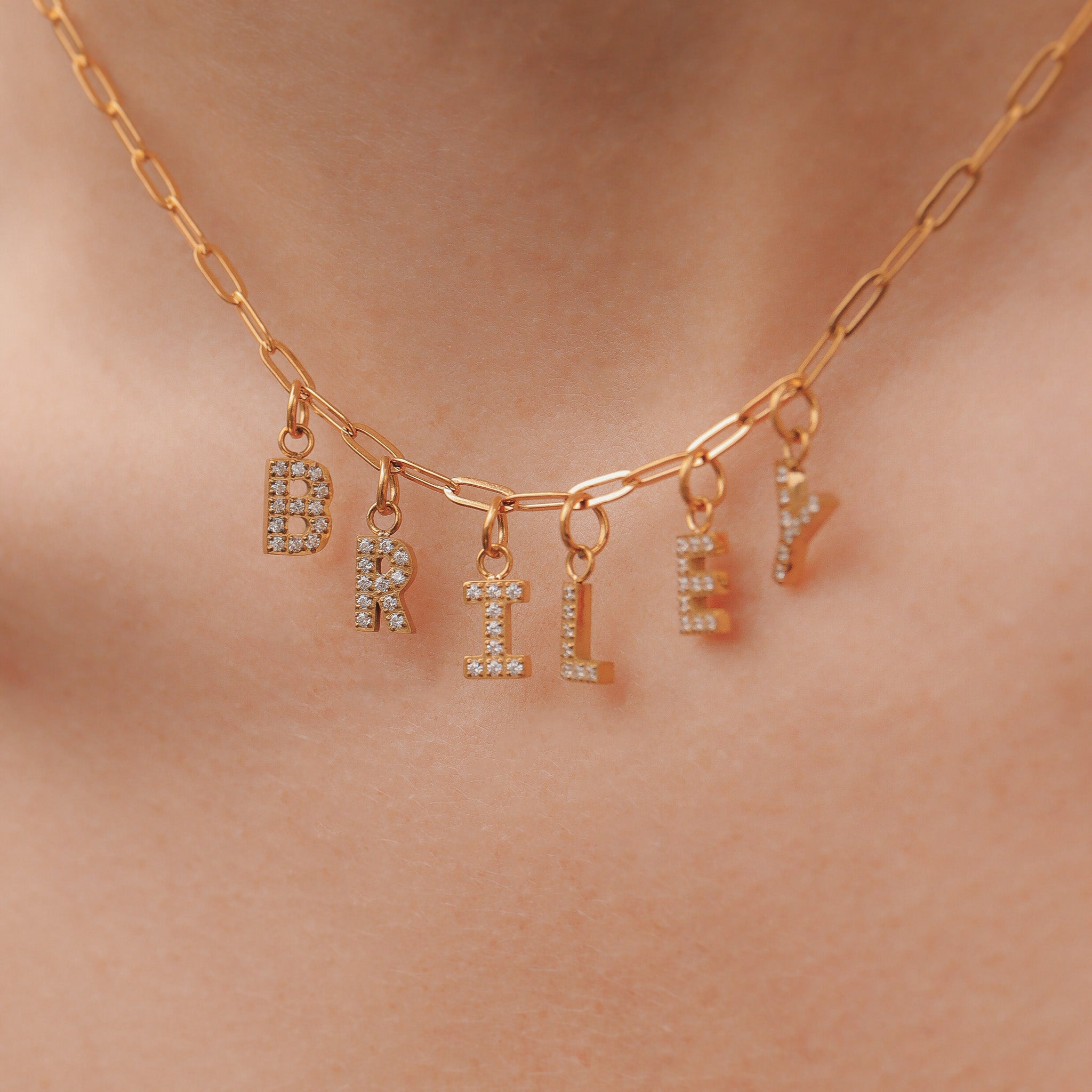 18K Gold PVD Stainless Steel Pave Set CZ Initial Letter Charms / PDC9021、mySite、dreamappss