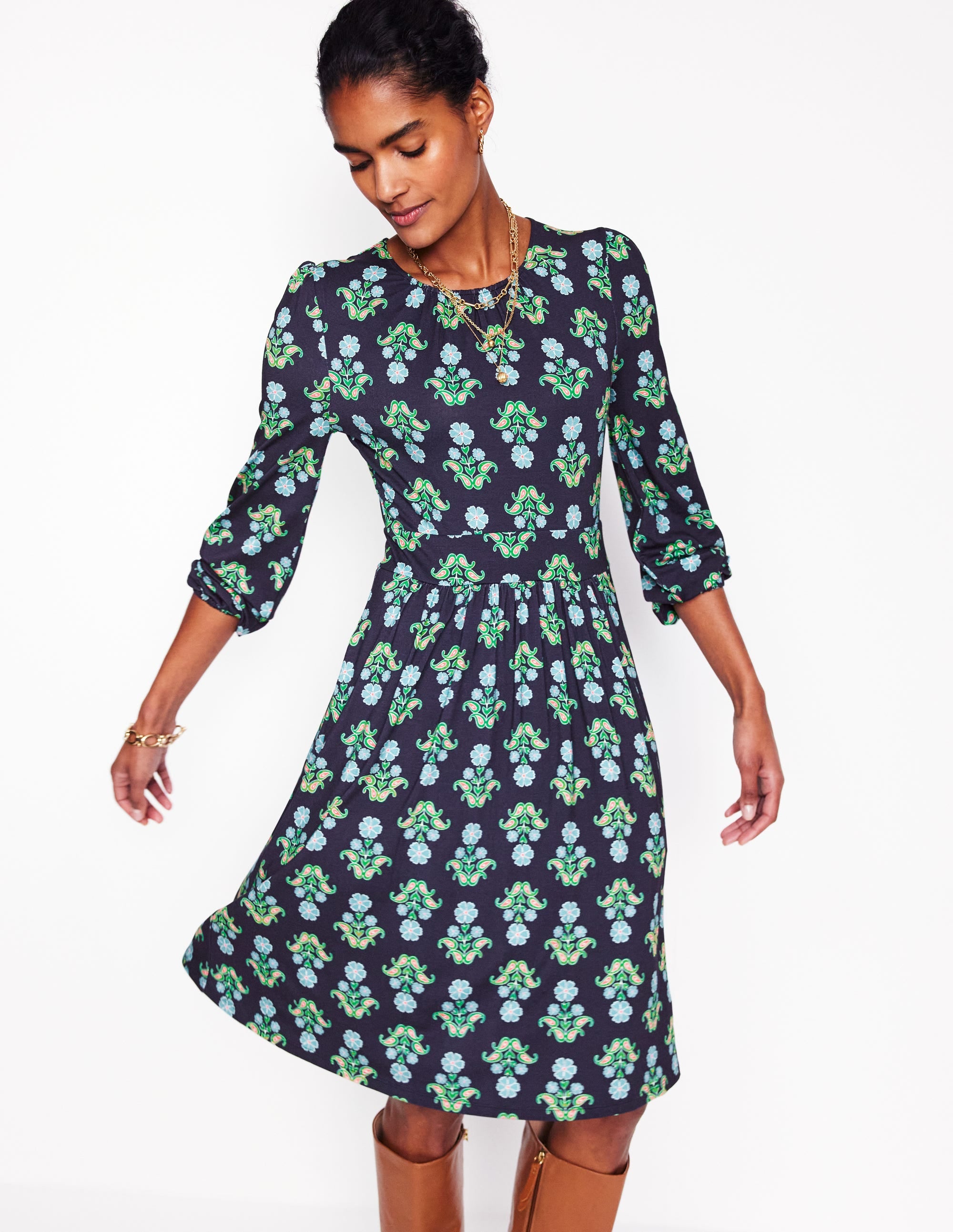  Alexandra Blouson Jersey Dress-French Navy, Pansy Stamp、mySite、ashleygrahame