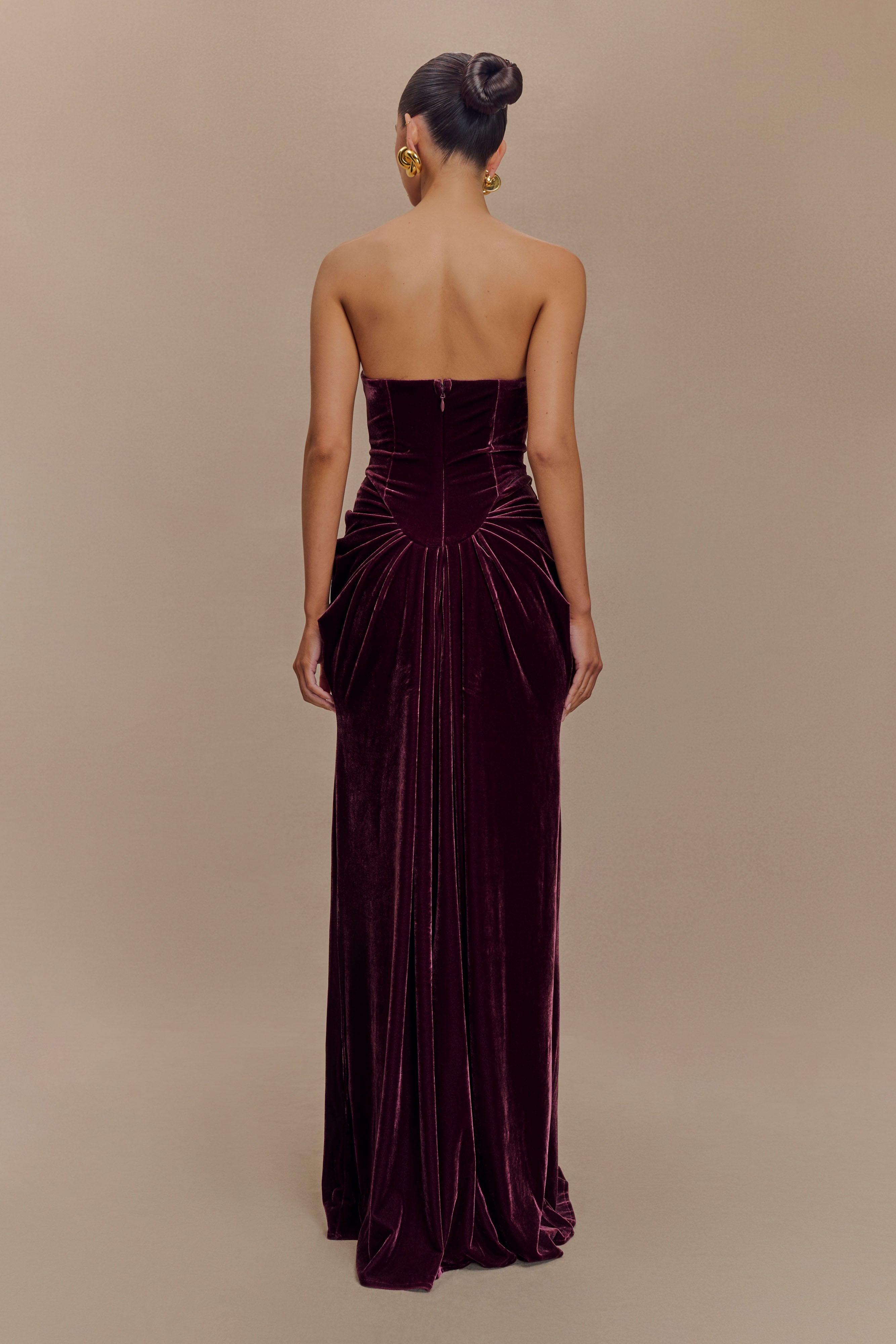 Paige Strapless Velvet Maxi Dress - Plum、mySite、solidvoid